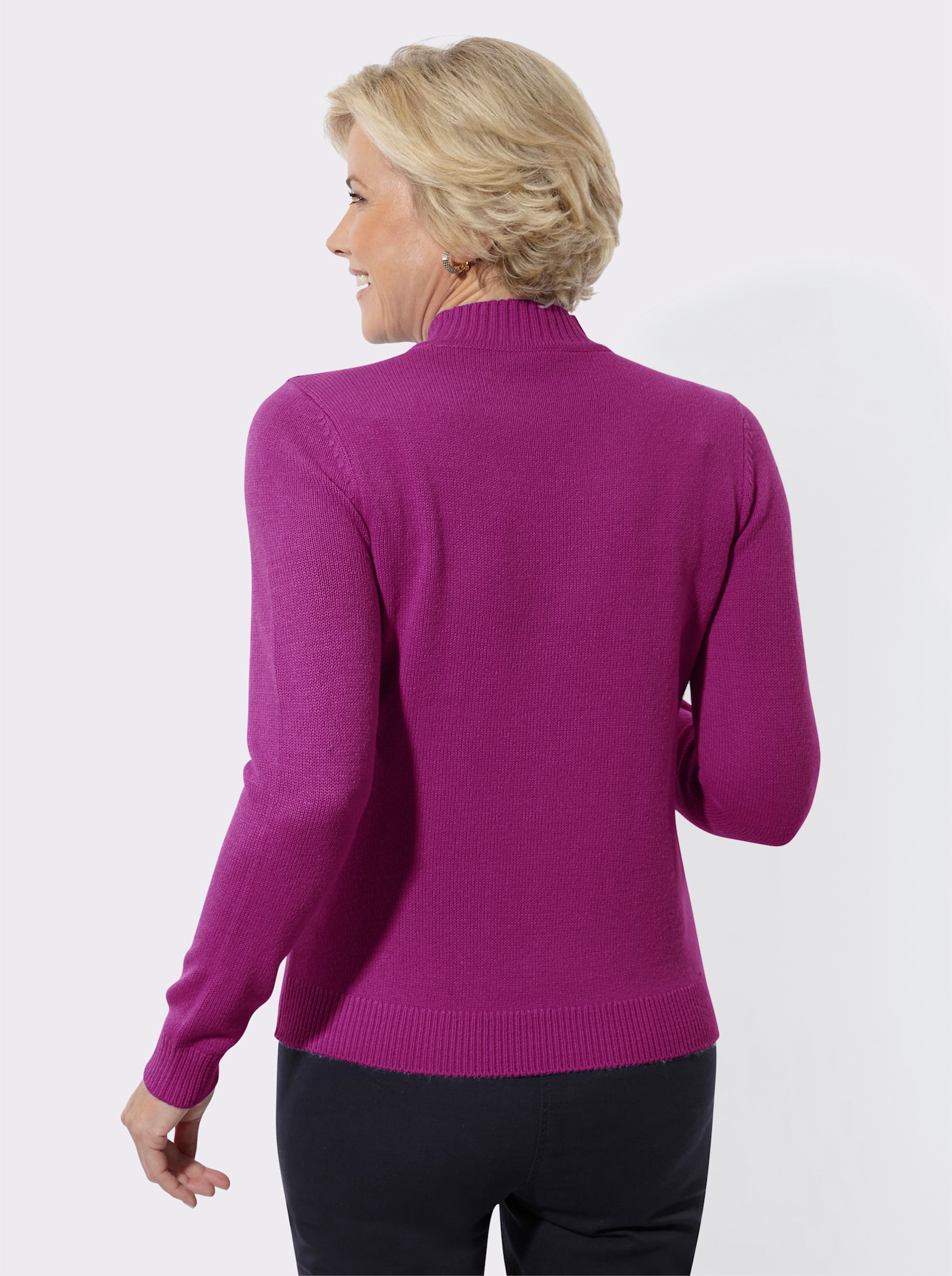 Stehkragenpullover mit Blütenstickerei - magenta