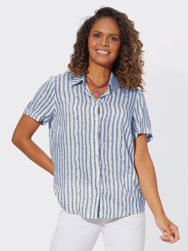 Bluse - taubenblau-ecru-gestreift