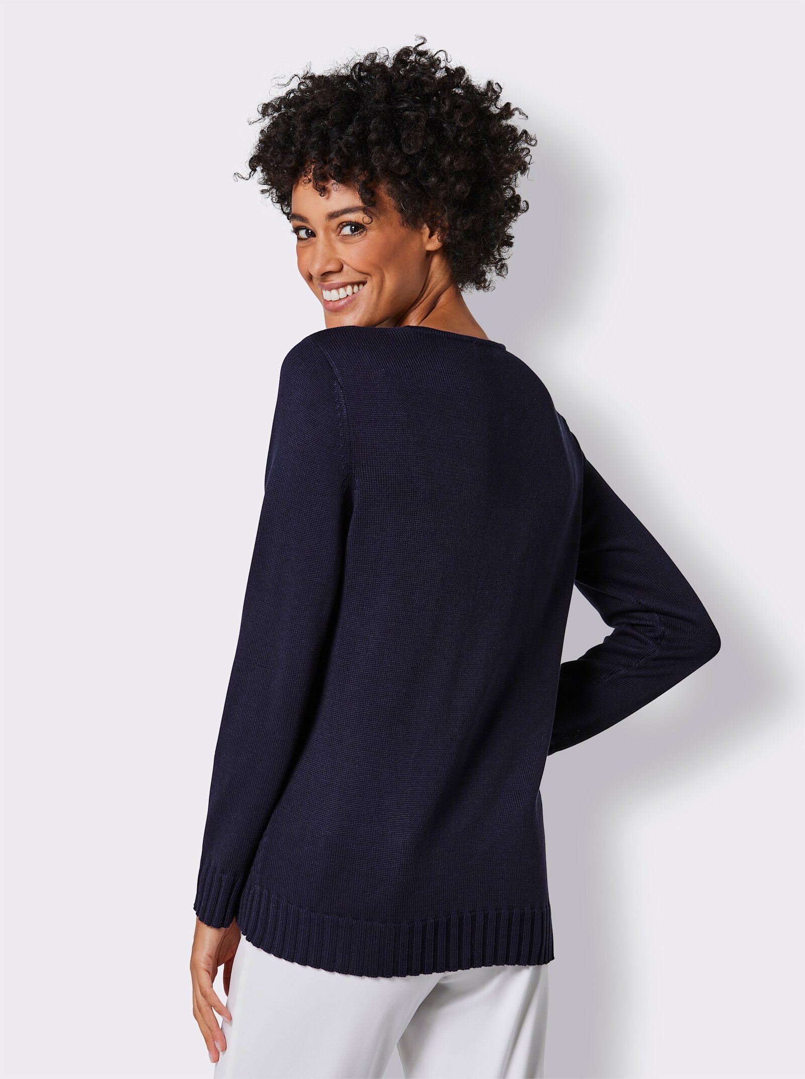 CREATION L PREMIUM Langarm-Pullover mit seitlichem Schlitz - marine