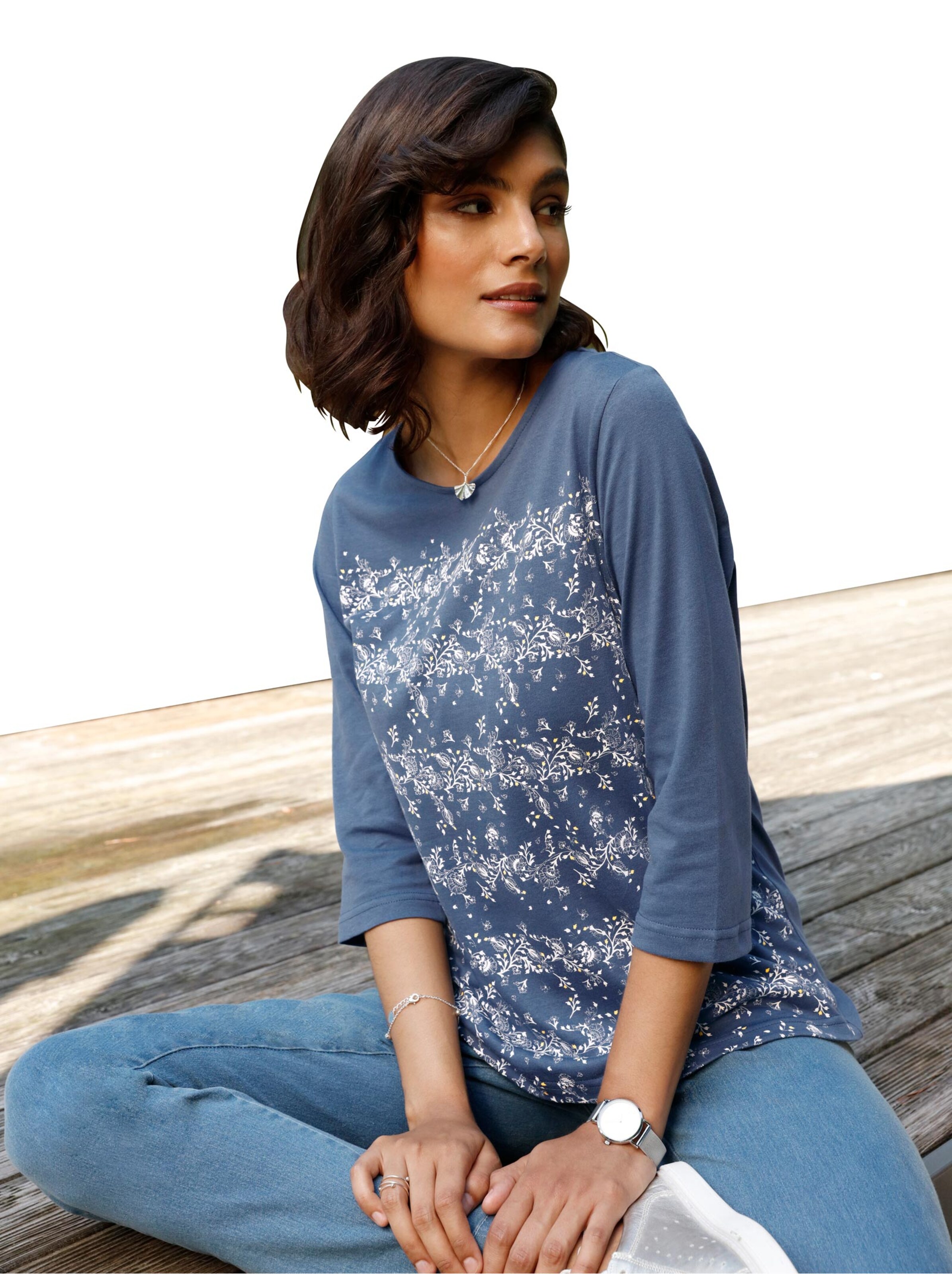 Shirt - jeansblau-bedruckt