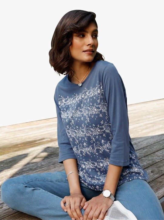 Shirt - jeansblau-bedruckt