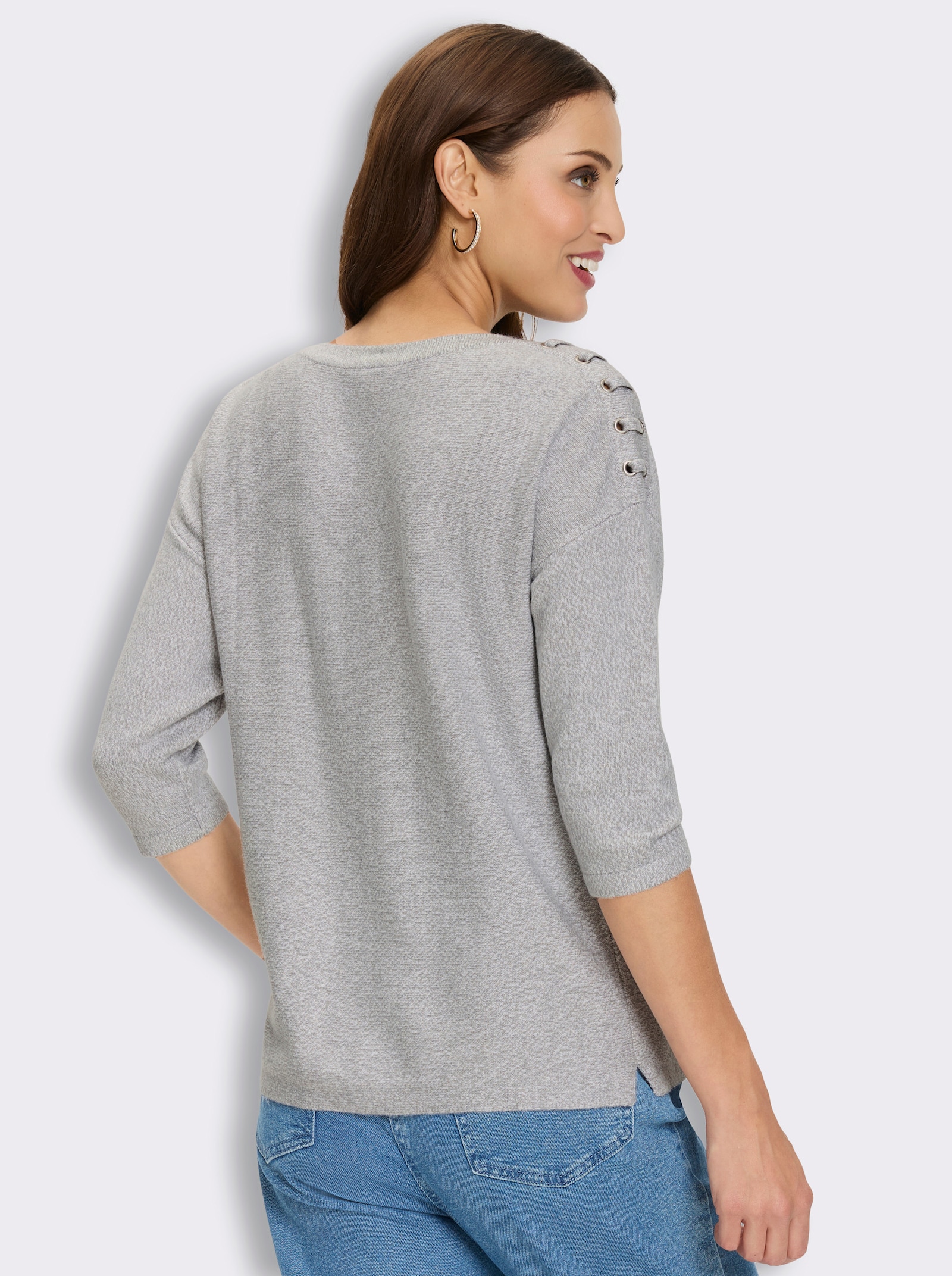 Strickpullover mit Bänderverzierung - steingrau-meliert