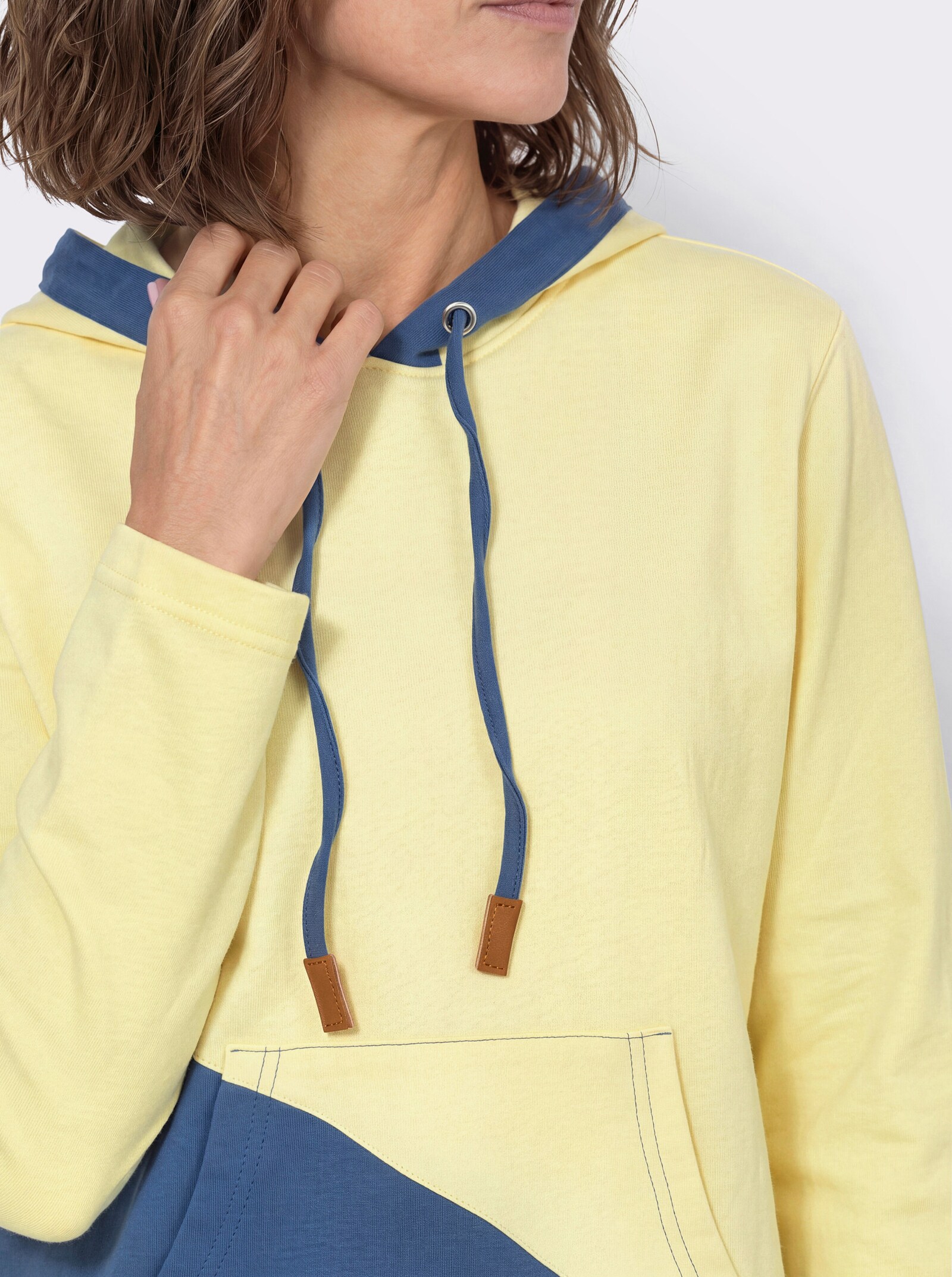 Sweatshirt mit Kapuze - zitrone-jeansblau