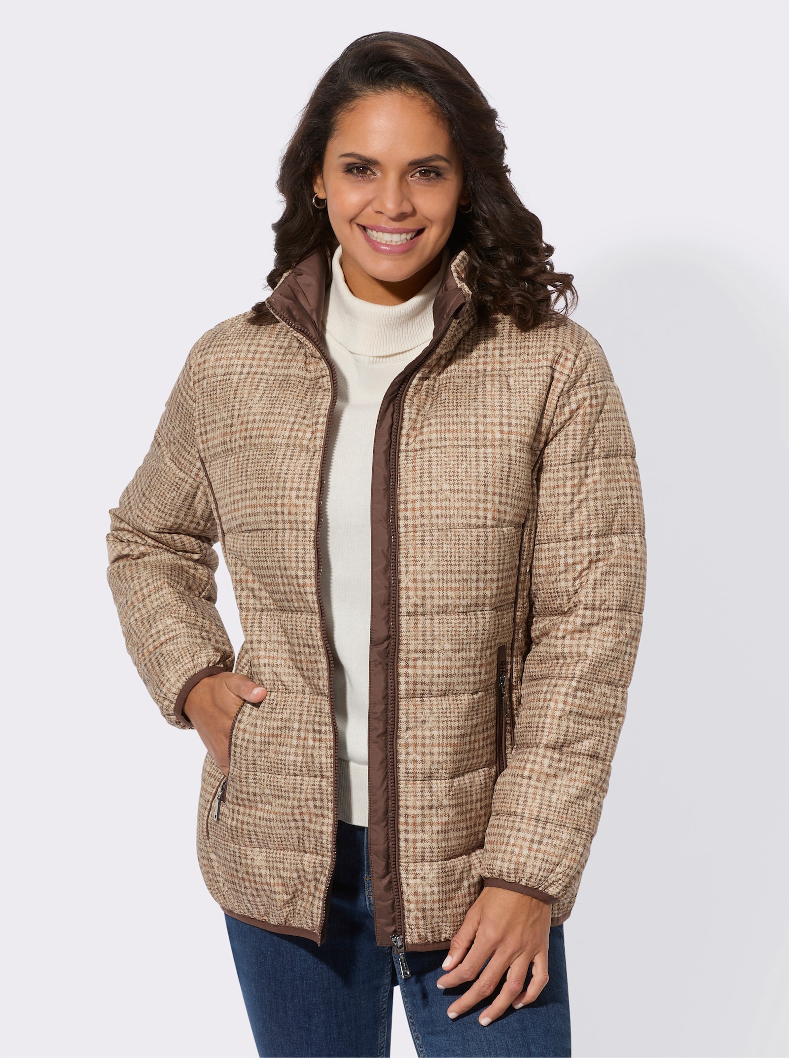 Steppjacke mit leichter Wattierung, bedruckt - sand-cognac-bedruckt