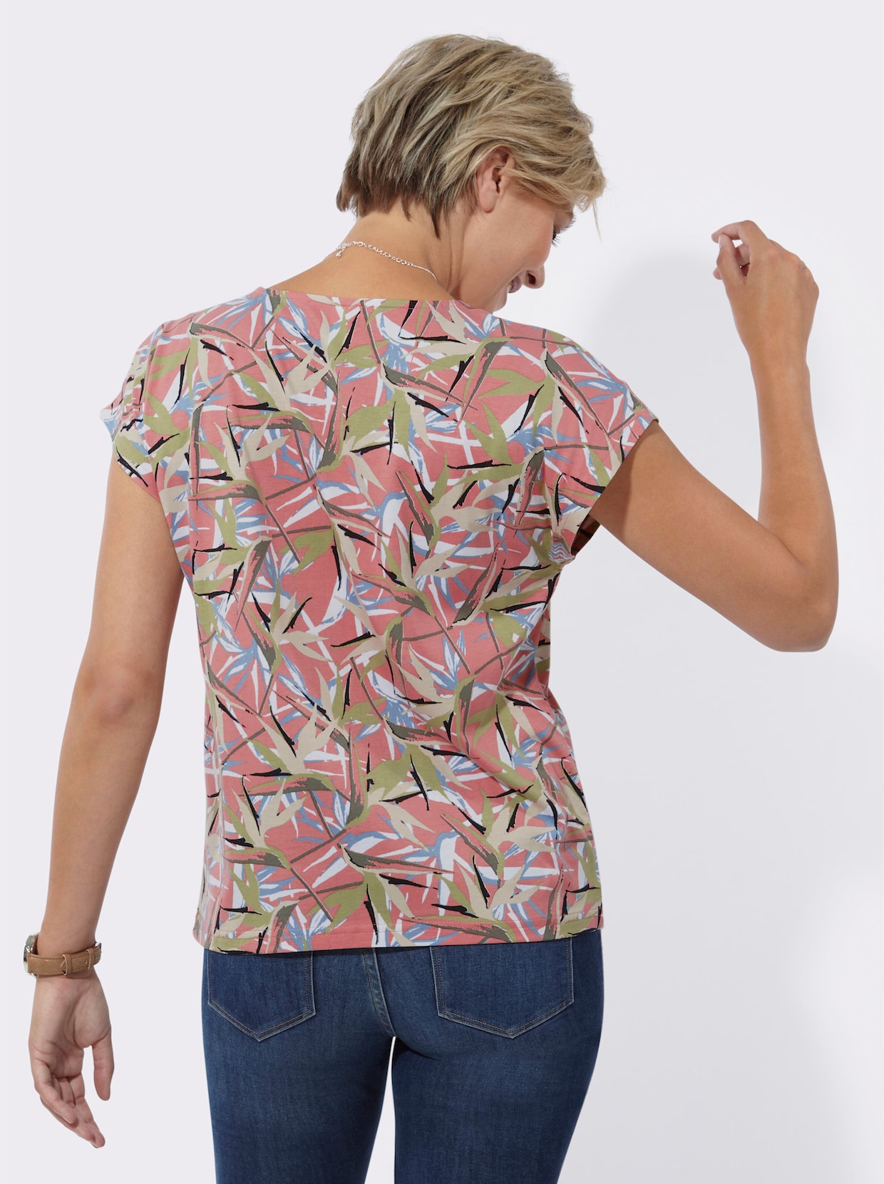 Topp med tryck - flamingo-blekblå-tryck