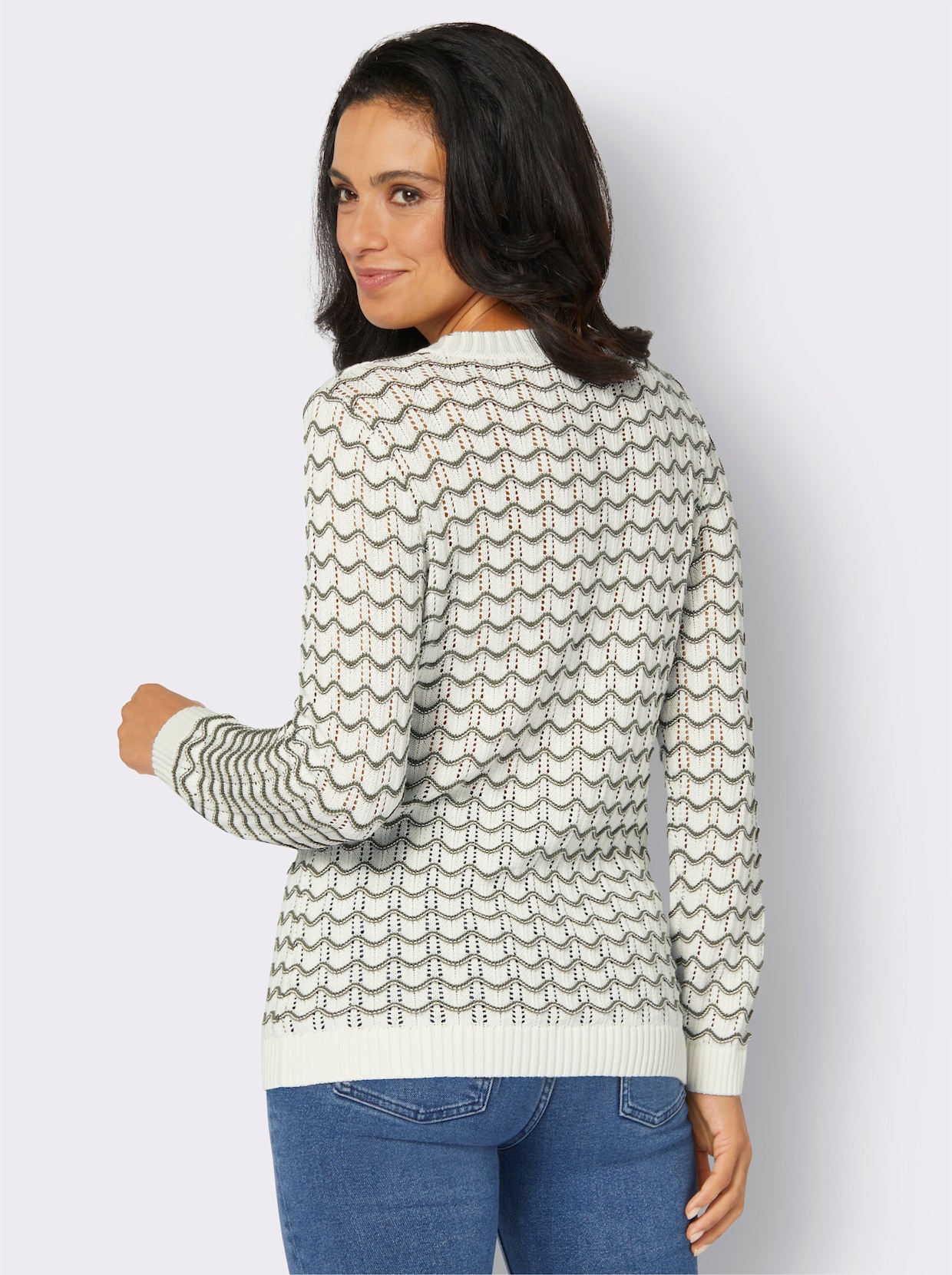 Ajourpullover - ecru/kaki geprint