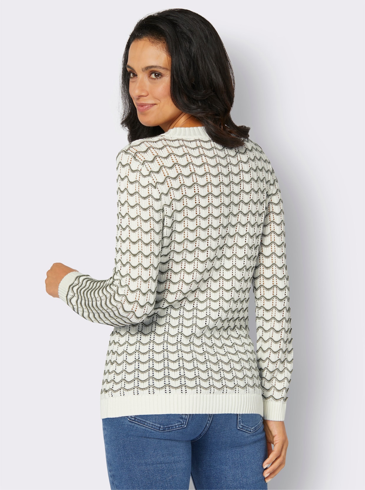 Ajour pullover - ecru/kaki geprint