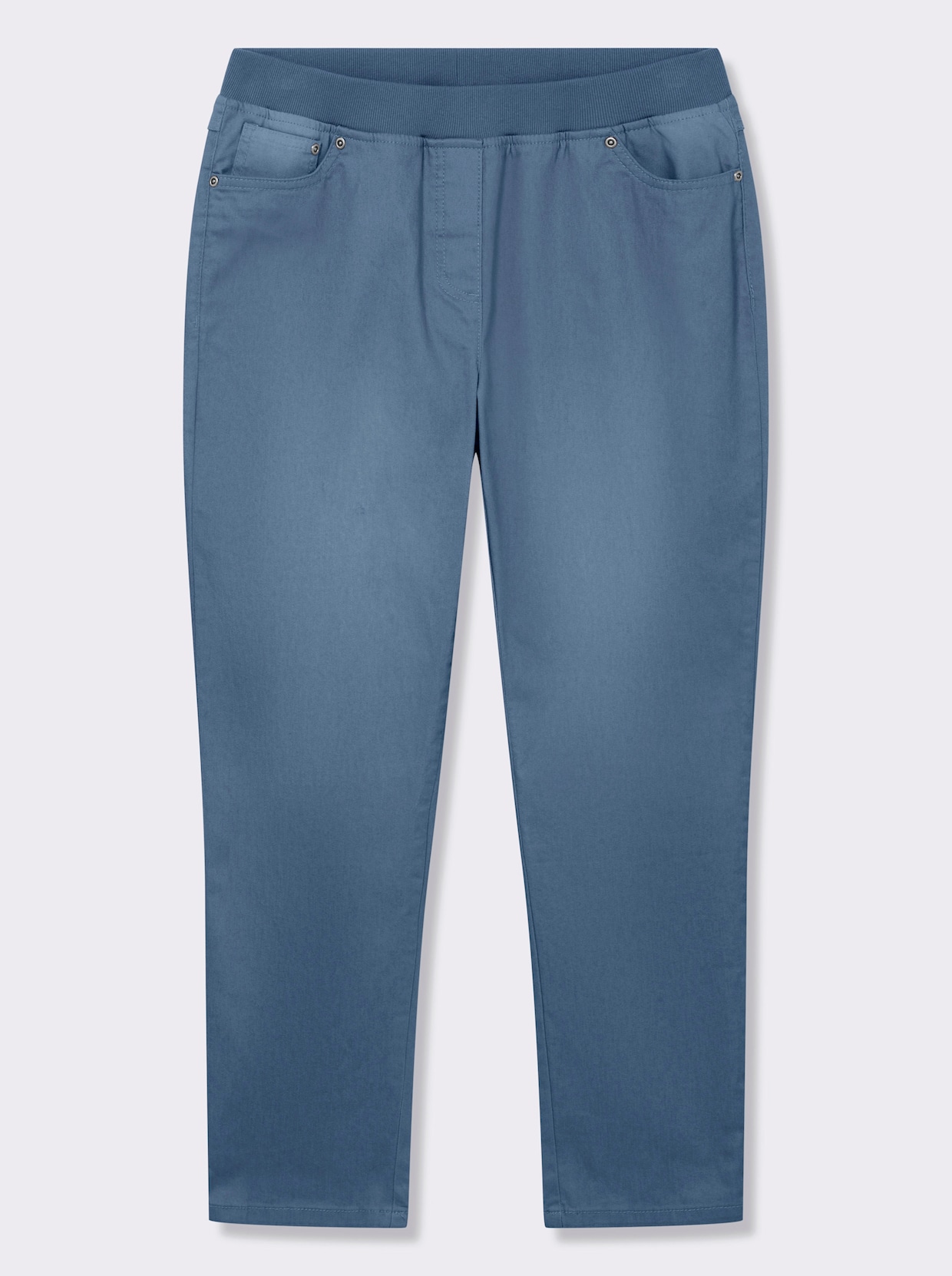 Schlupfjeans mit geripptem Strick-Dehnbund - blue-bleached