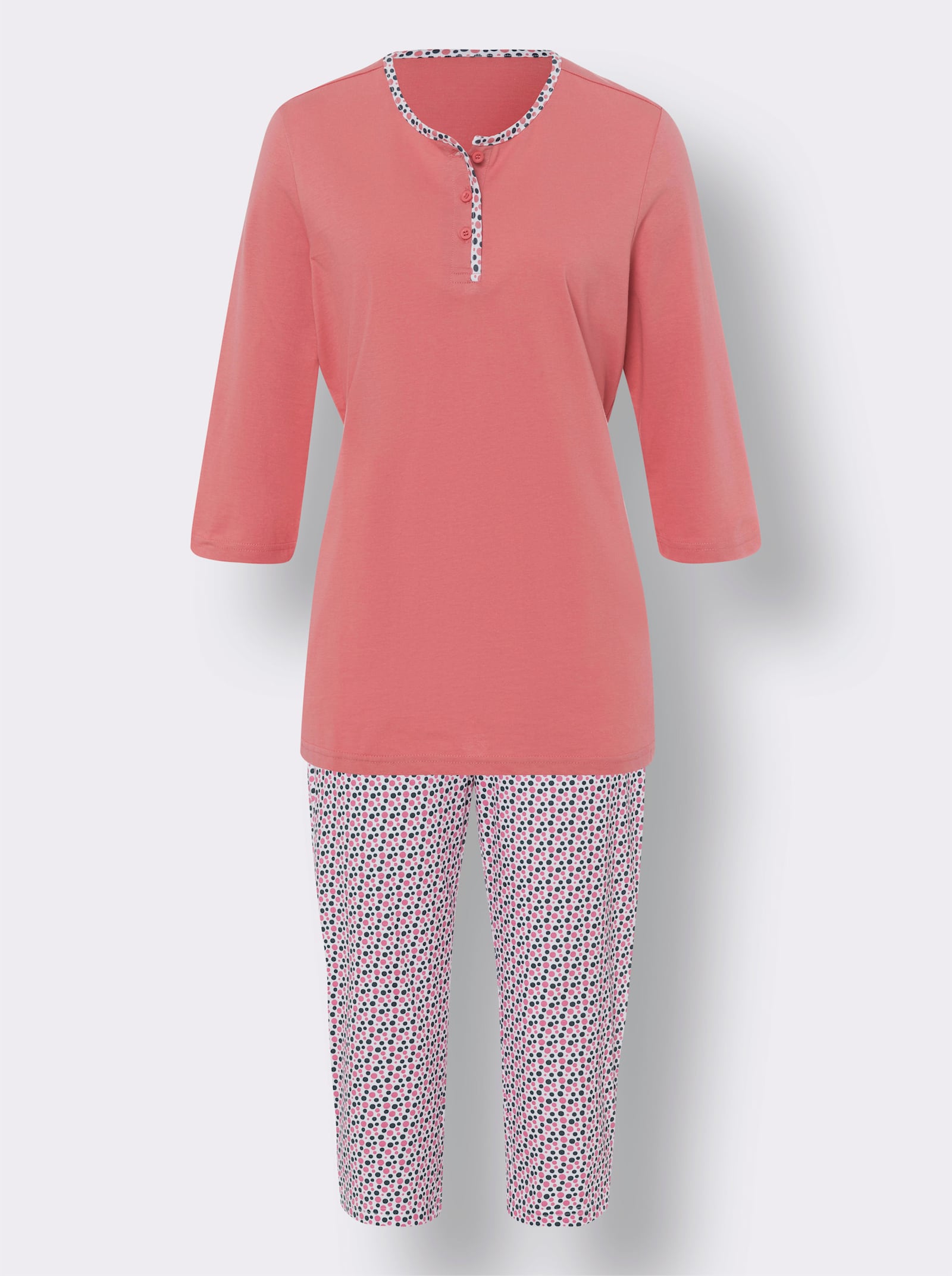 Pyjamas med capribyxa med sprund i sidan - flamingo, med tryck