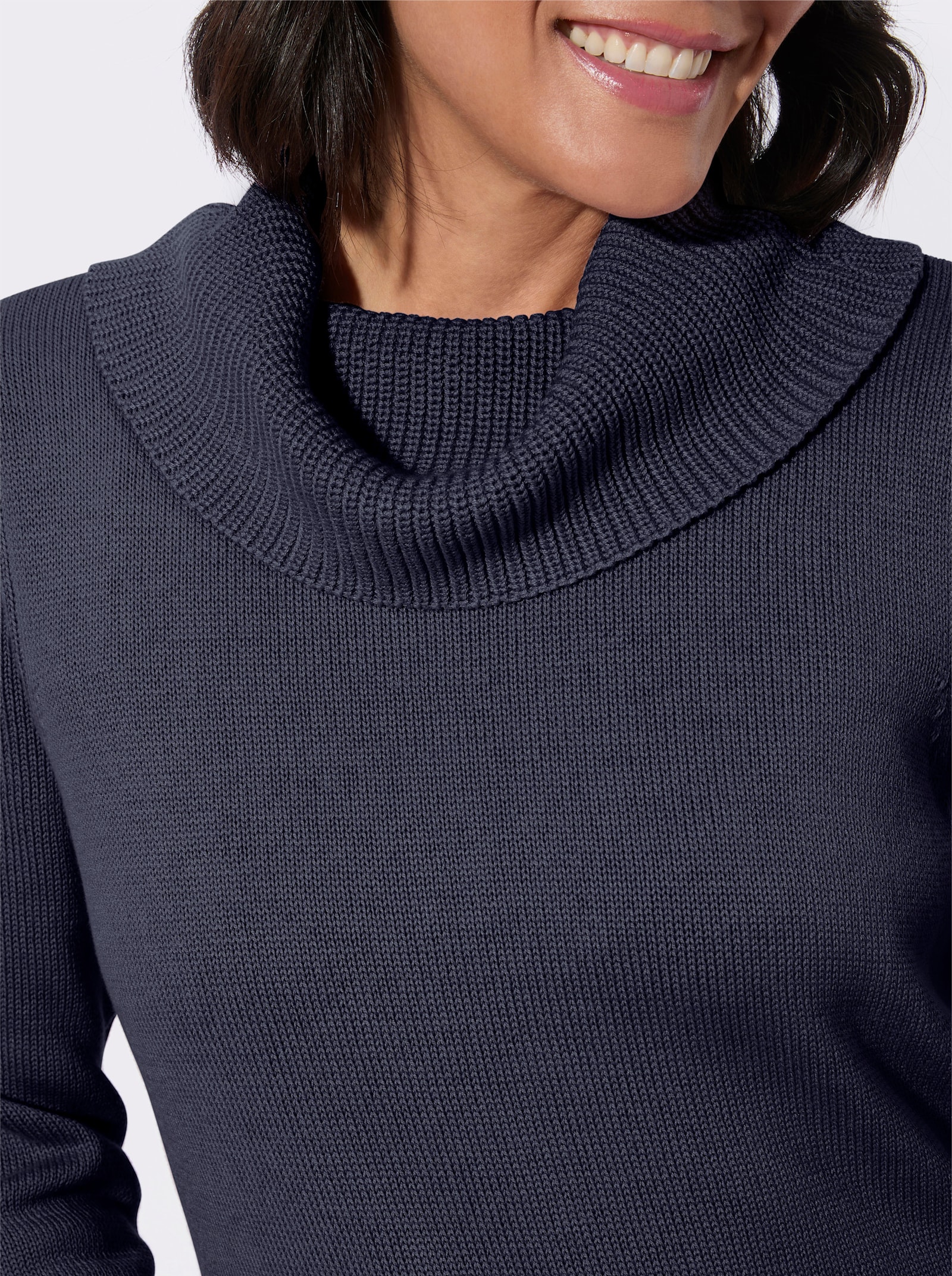 Longpullover mit halsfernem Rollkragen - marine
