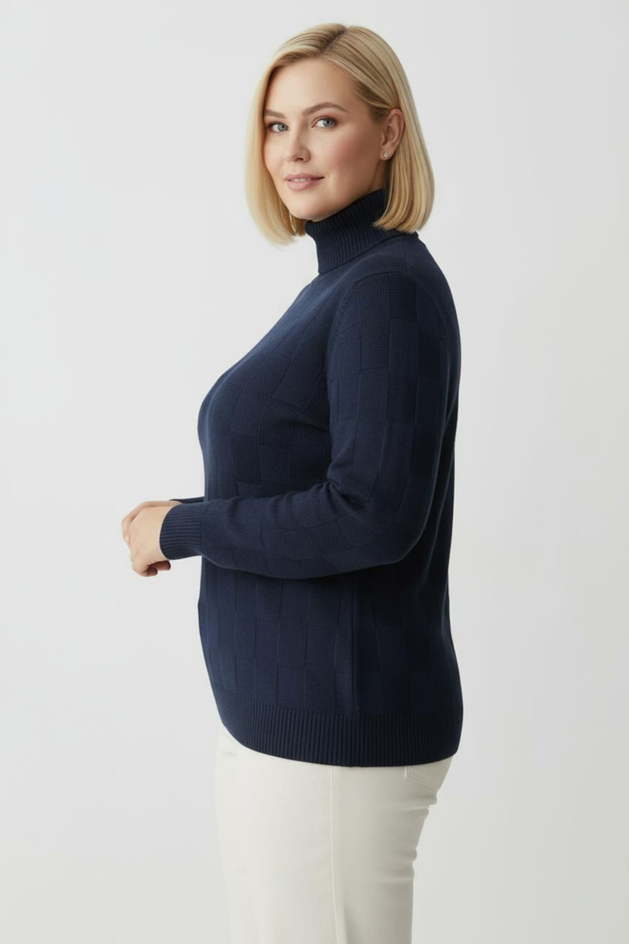 Rollkragenpullover mit gerippten Abschlüssen - dunkelblau