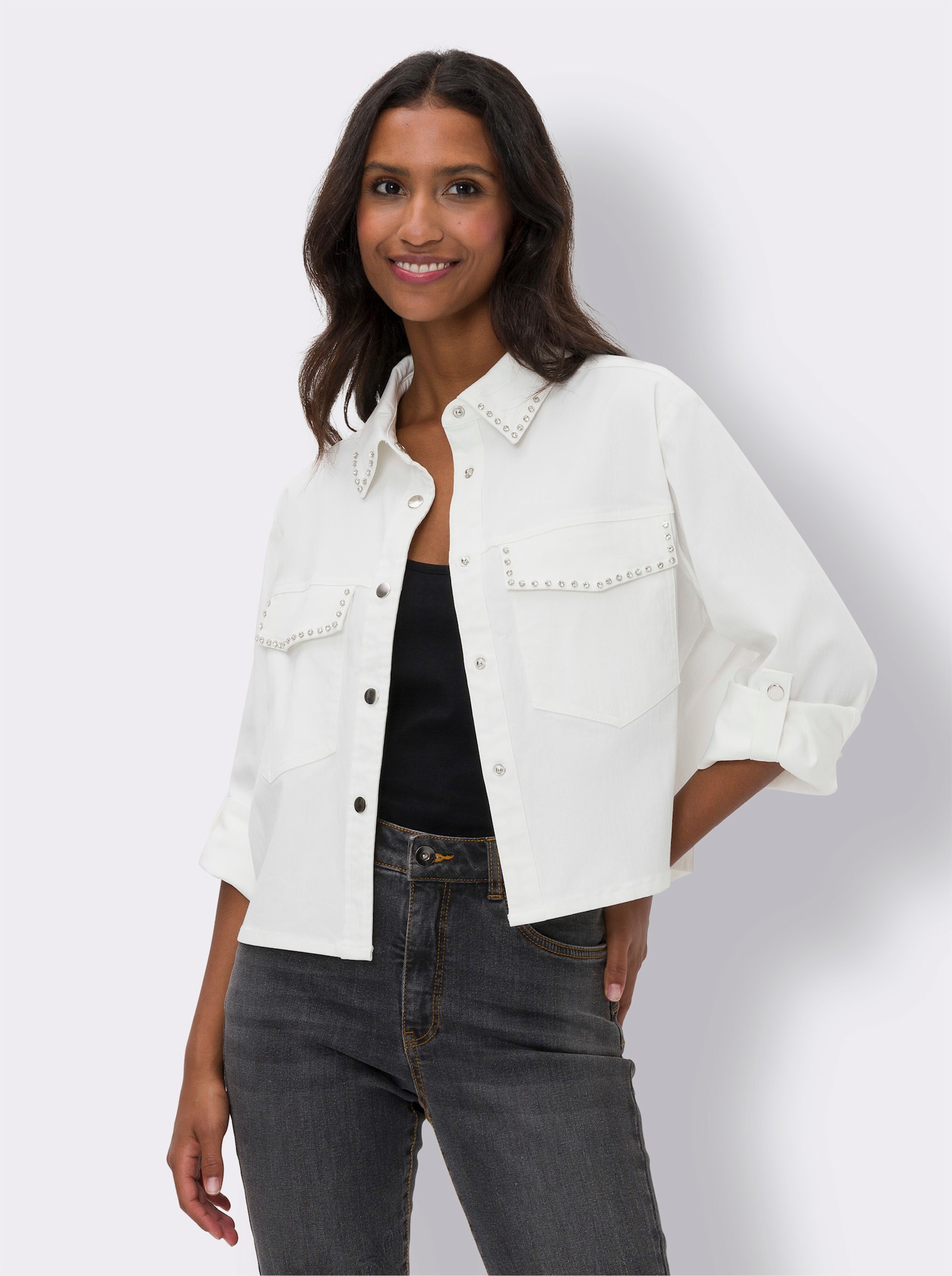 heine Blusenjacke mit krempelbaren Ärmeln - ecru