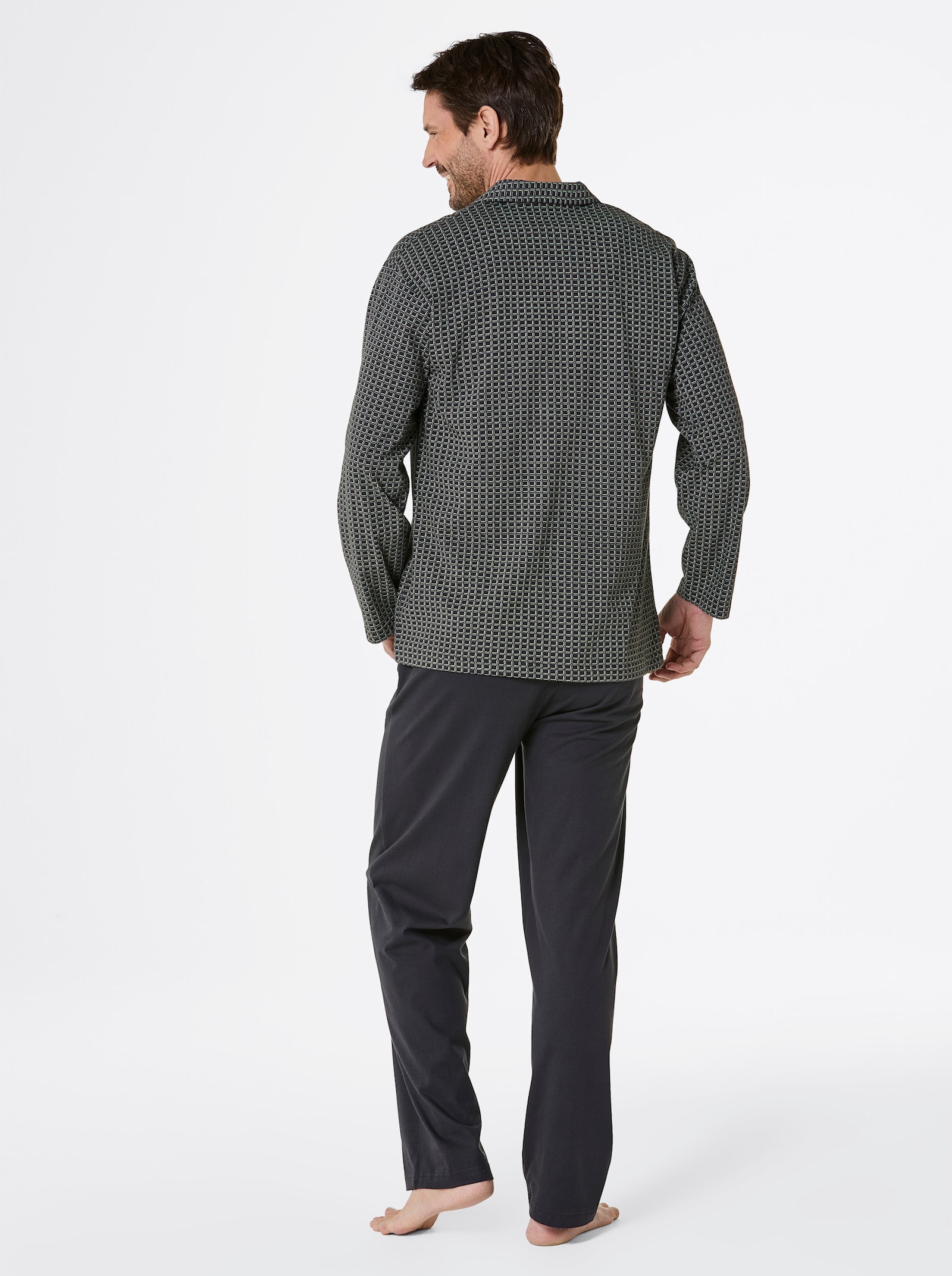 Normann Pyjama - antraciet/reseda bedrukt