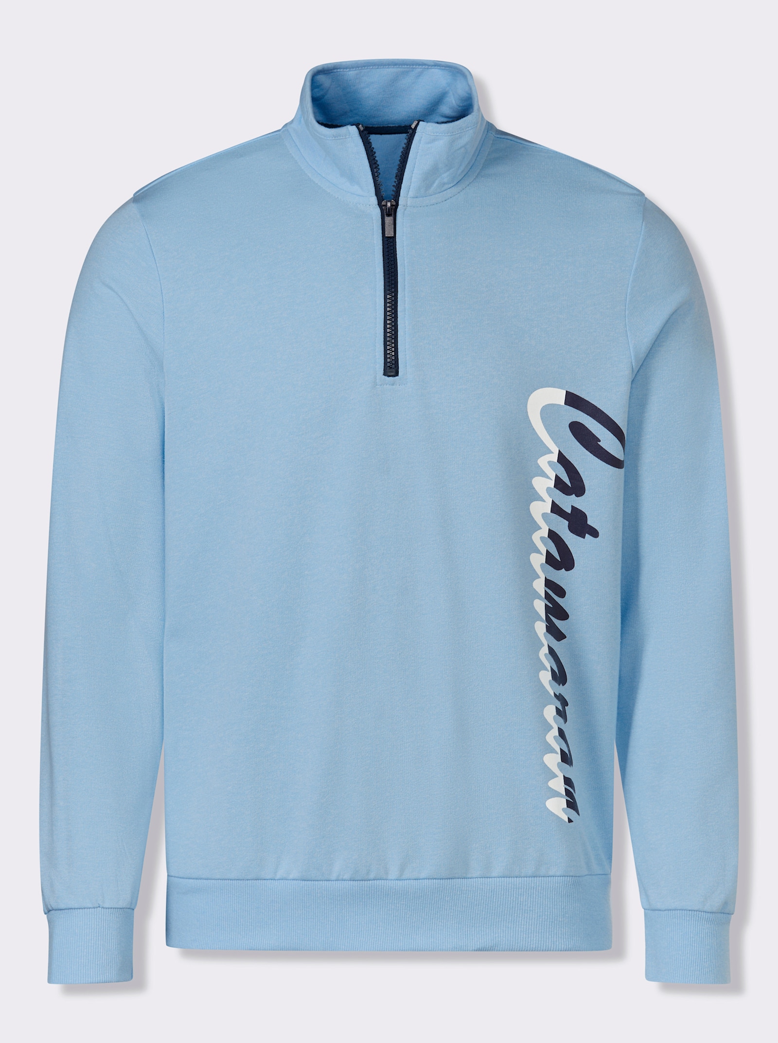 Catamaran Langarmshirt mit Schriftzug, vertikal - eisblau-meliert