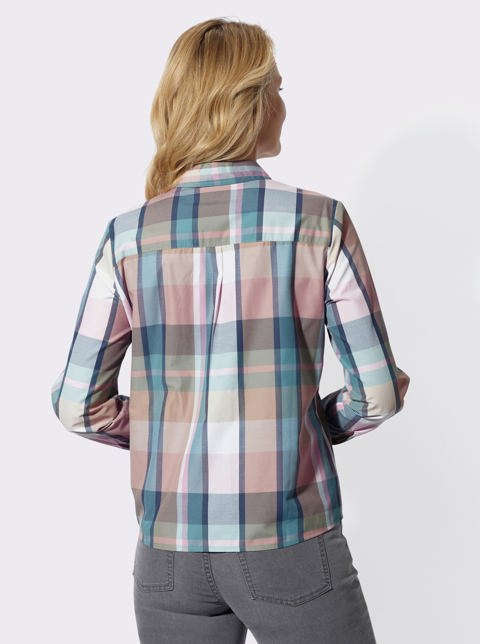 Karobluse mit Krempelärmeln - jade-hortensie-kariert