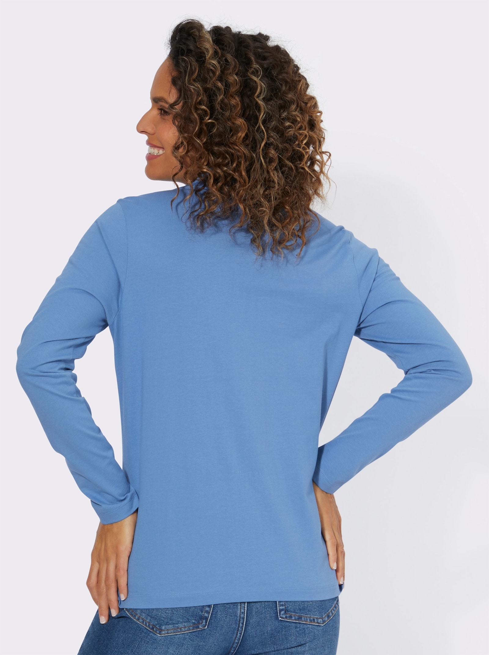 Sweatshirt met opstaande kraag en ritssluiting - middenblauw