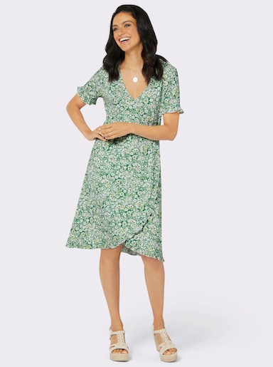 Jerseykleid mit Rüschen am Saum - apfel-pistazie-bedruckt