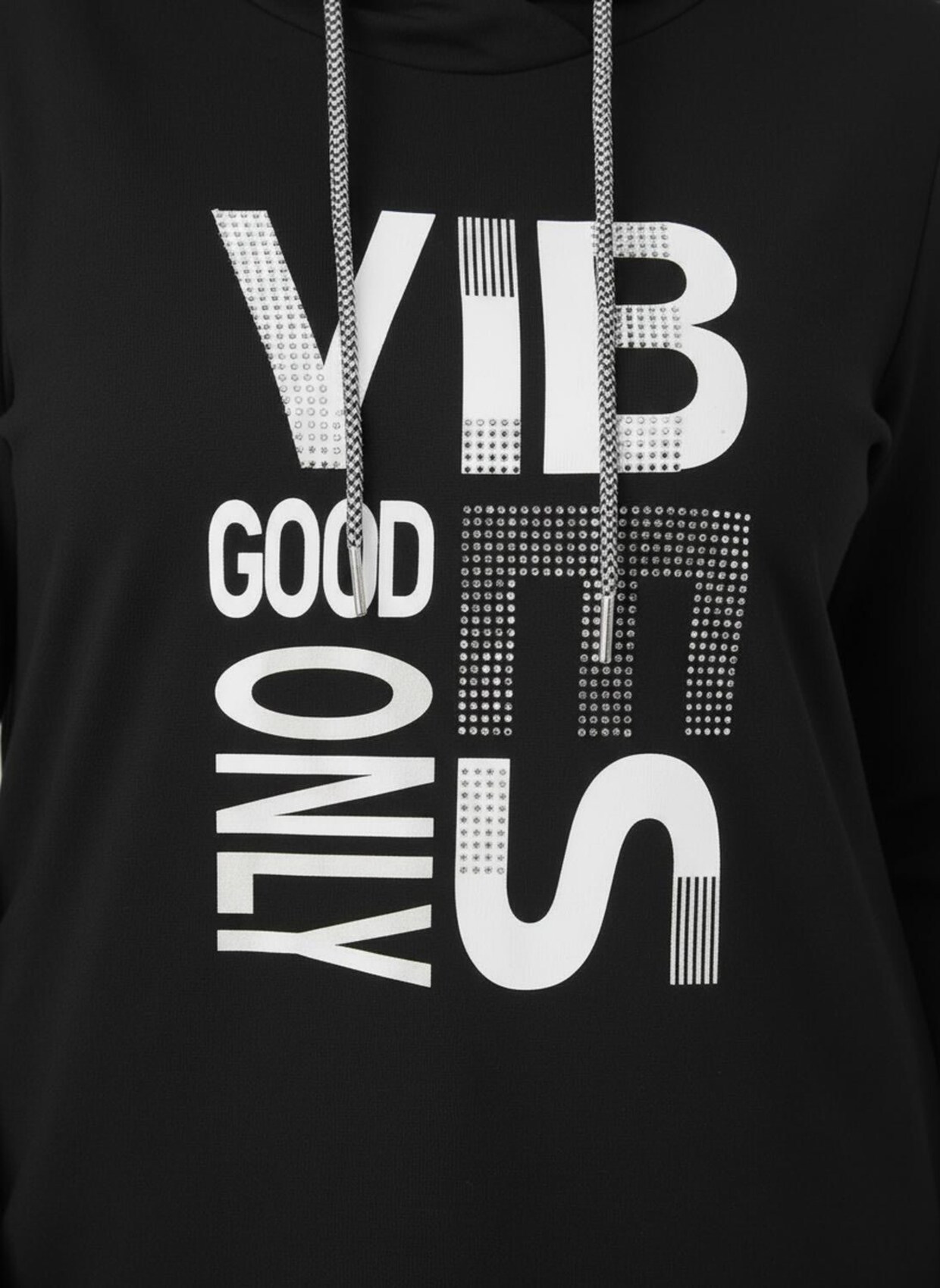 Langarmshirt mit silberfarbigem Print - schwarz