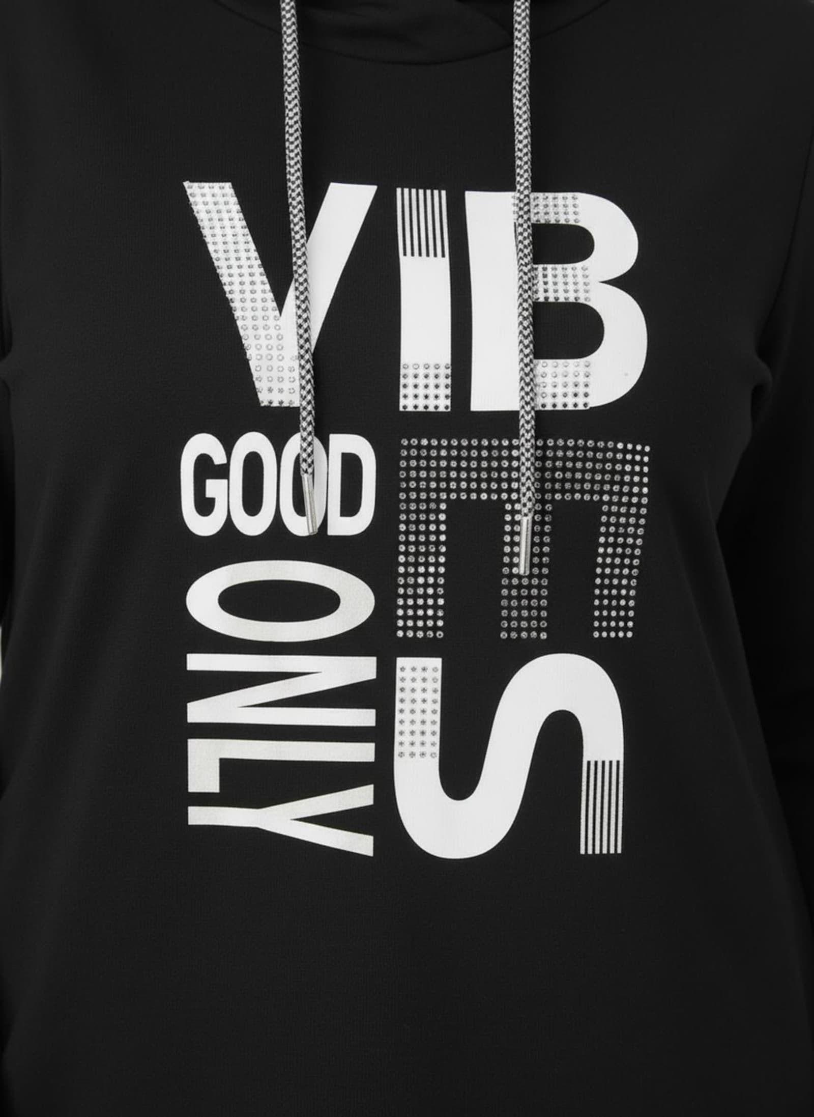 Langarmshirt mit silberfarbigem Print - schwarz