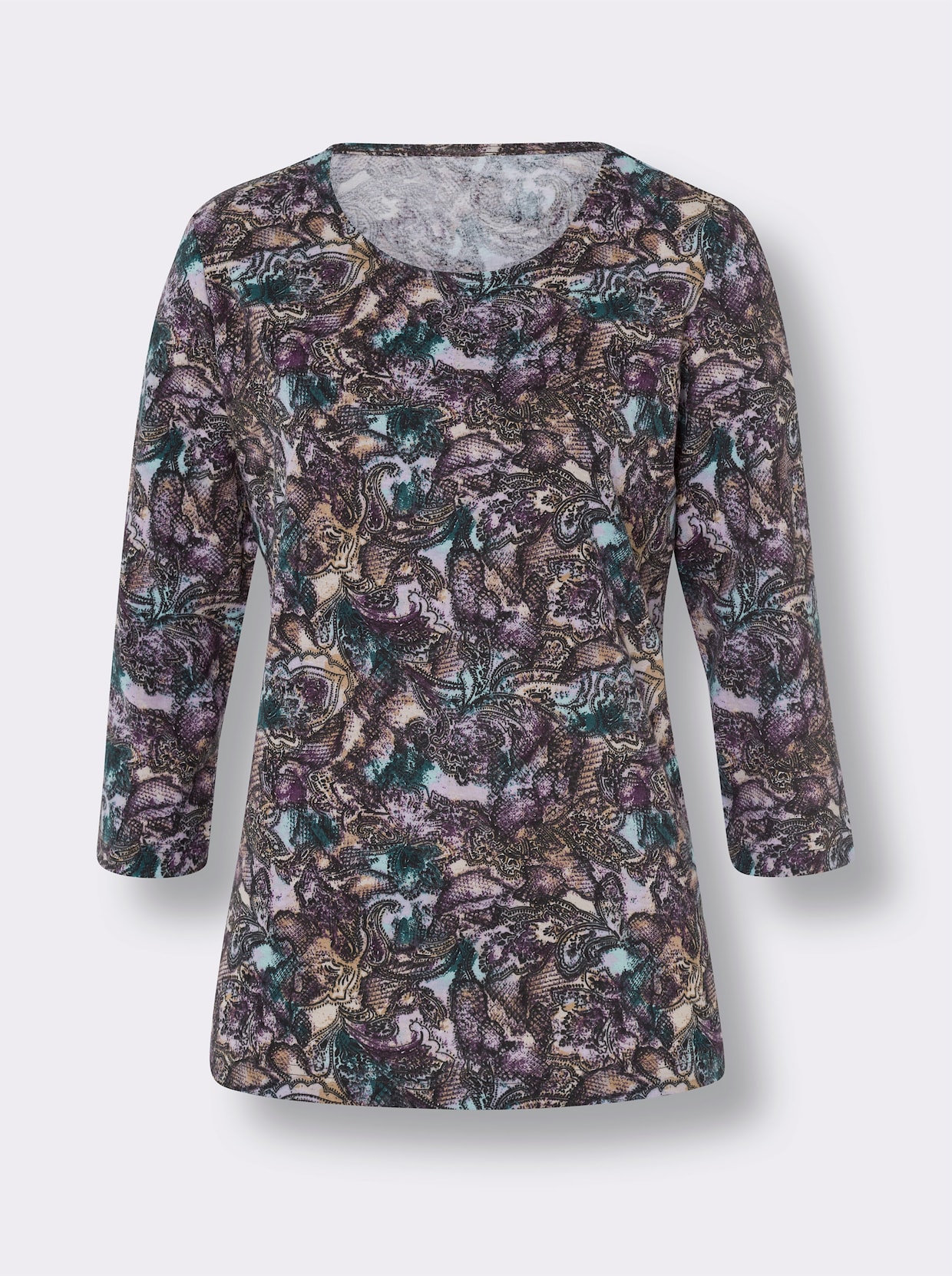 Shirt met 3/4-mouw - petrol/zwart geprint