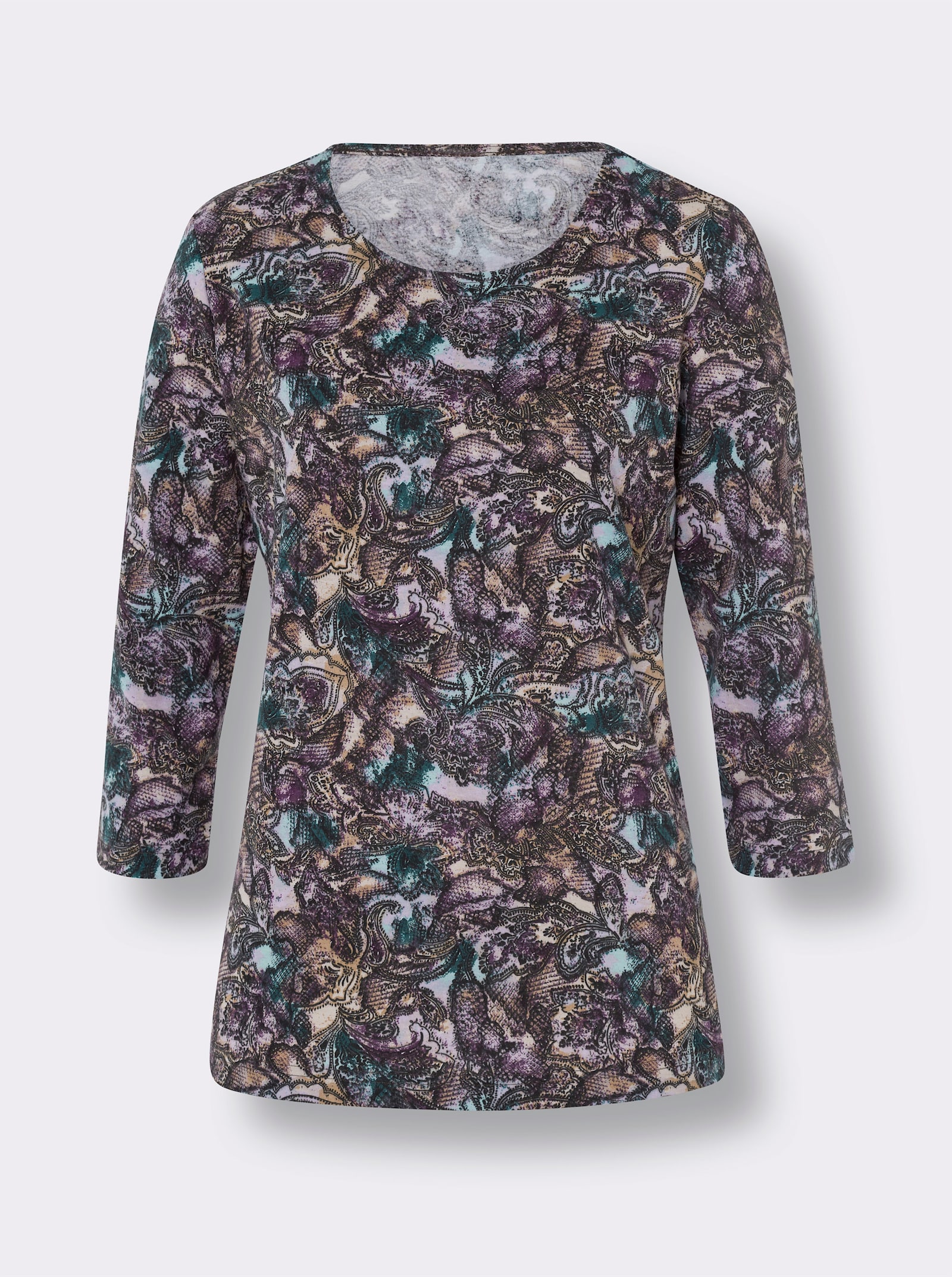 3/4-Arm-Shirt mit Allover-Druck - petrol-schwarz-bedruckt