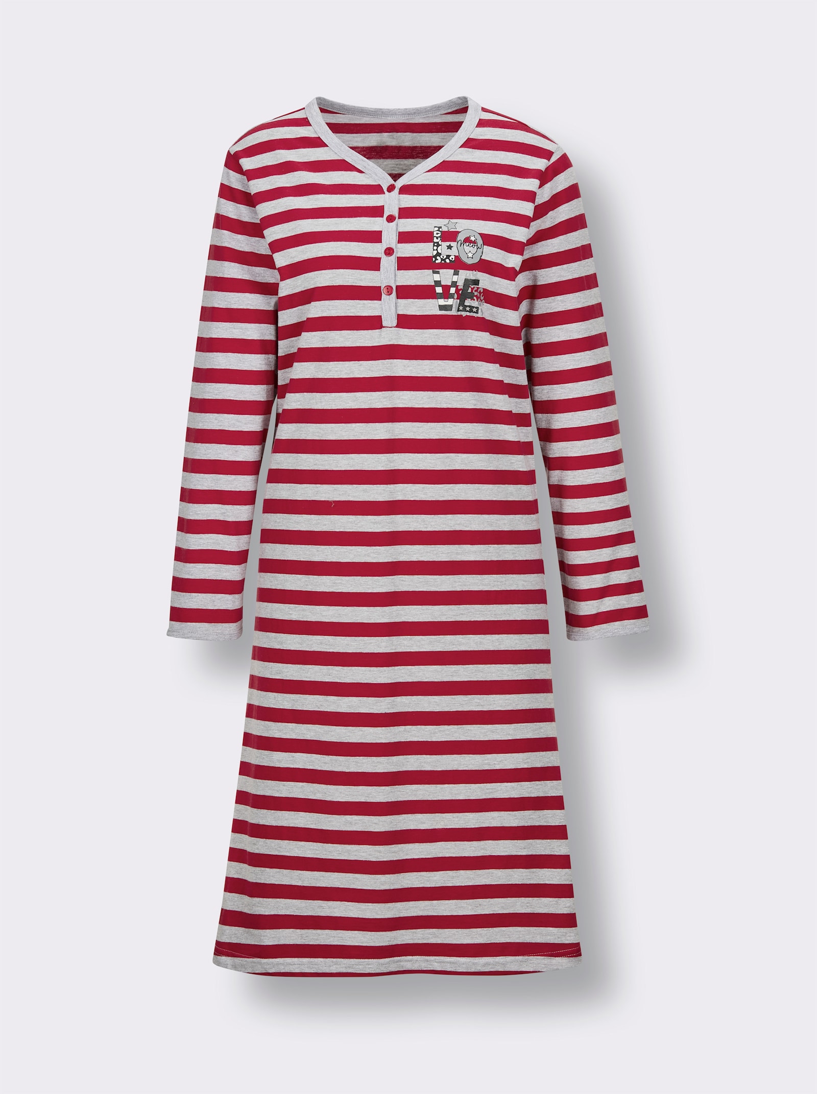 Comtessa Sleepshirt - grau-meliert-rot-geringelt