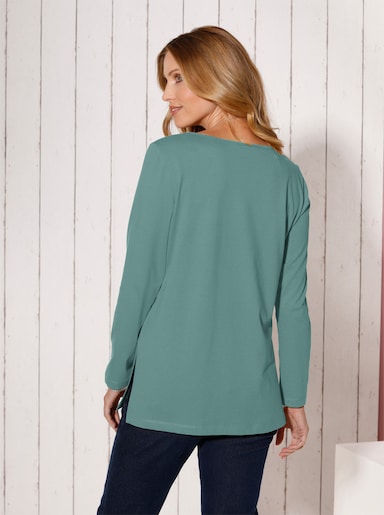 Langarmshirt mit hohen Seitenschlitzen - jade
