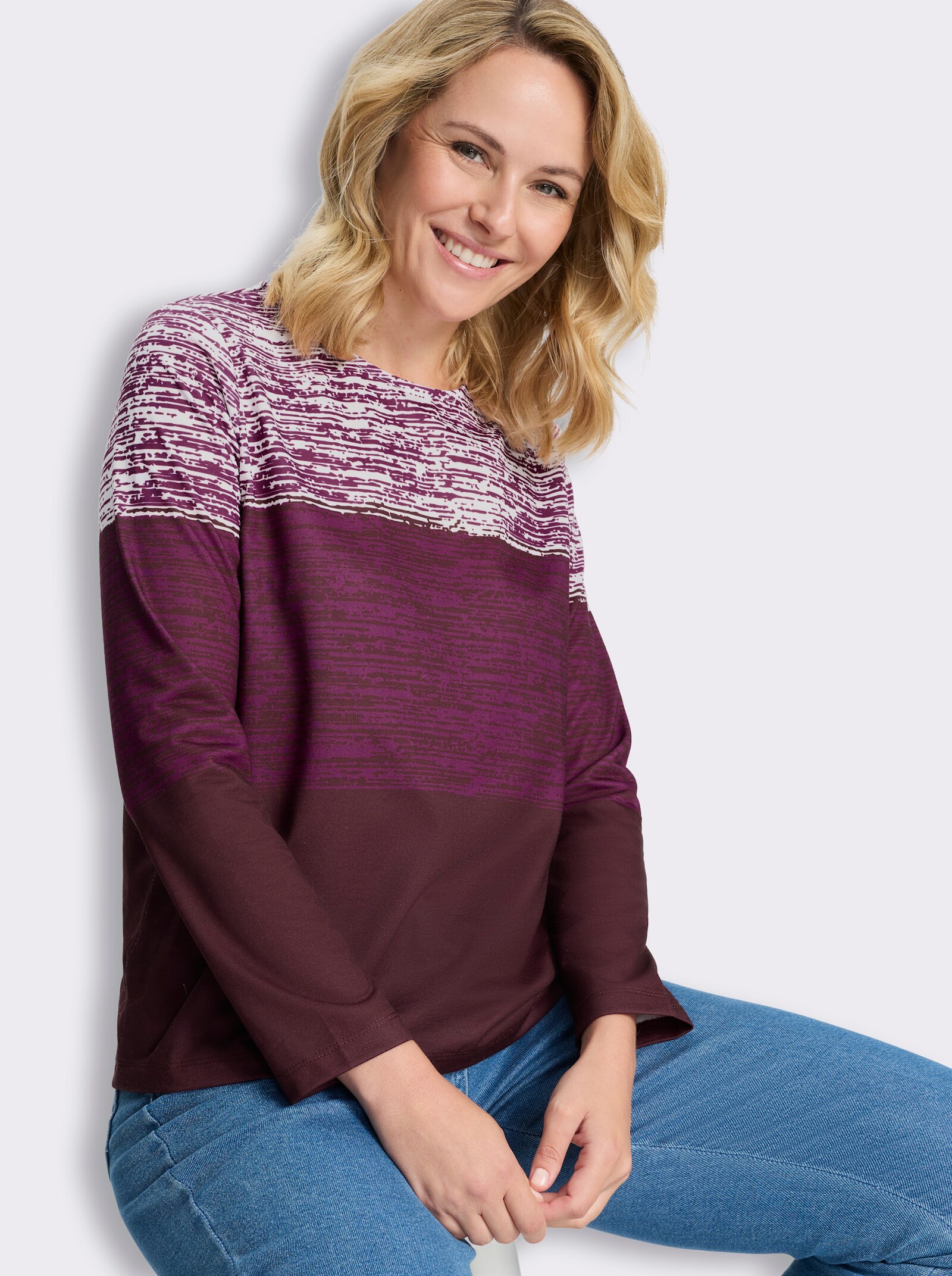 Sweatshirt mit Farbverlauf-Druck - burgund-malve-bedruckt