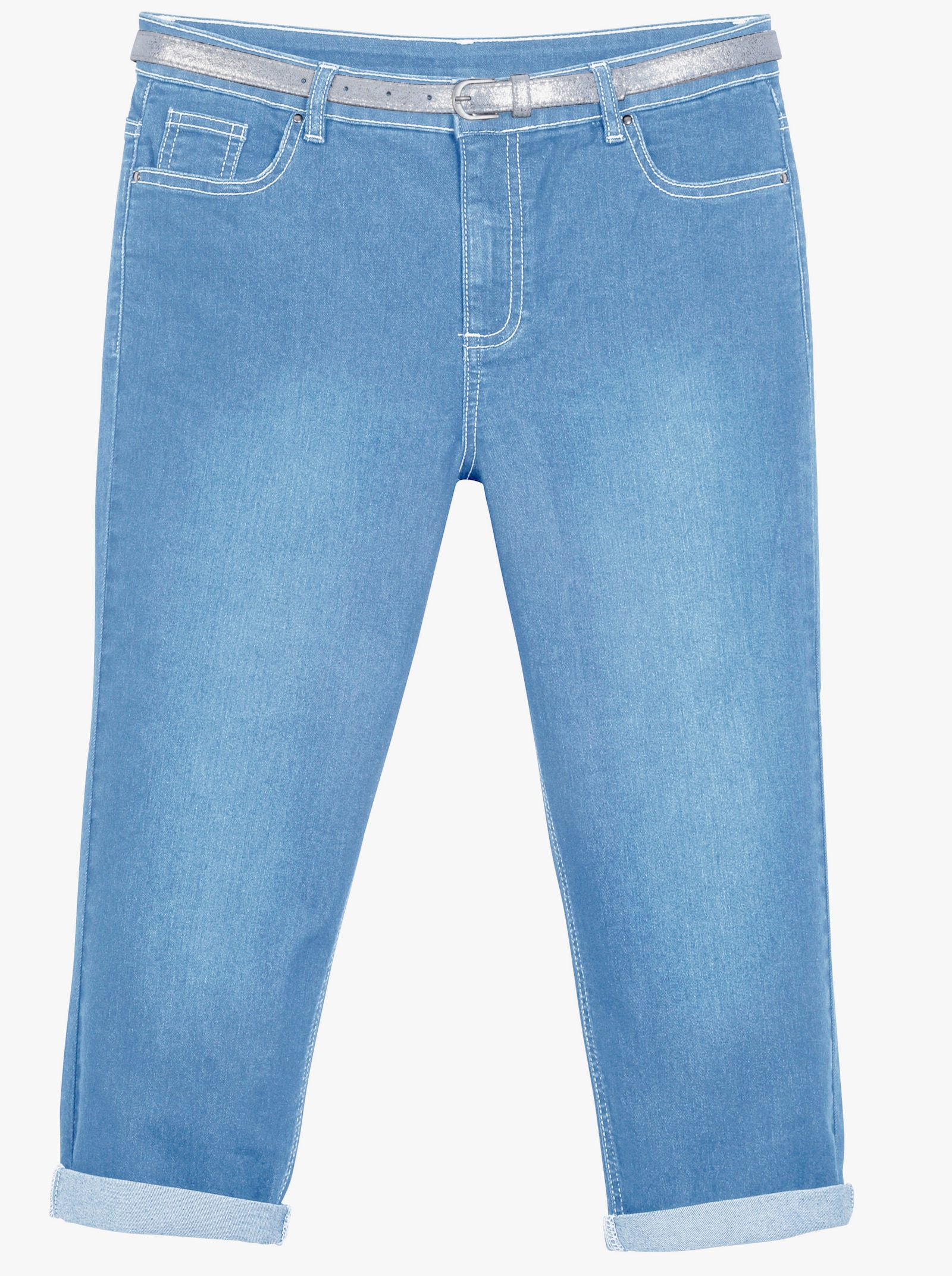 Caprijeans inklusive Gürtel - blue-bleached