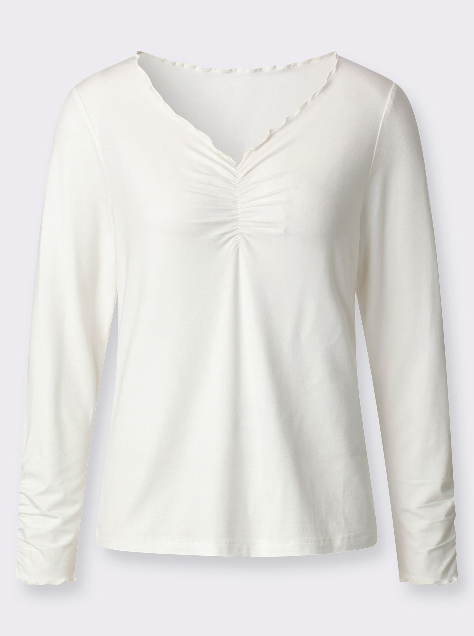 Langarmshirt mit V-Ausschnitt - ecru
