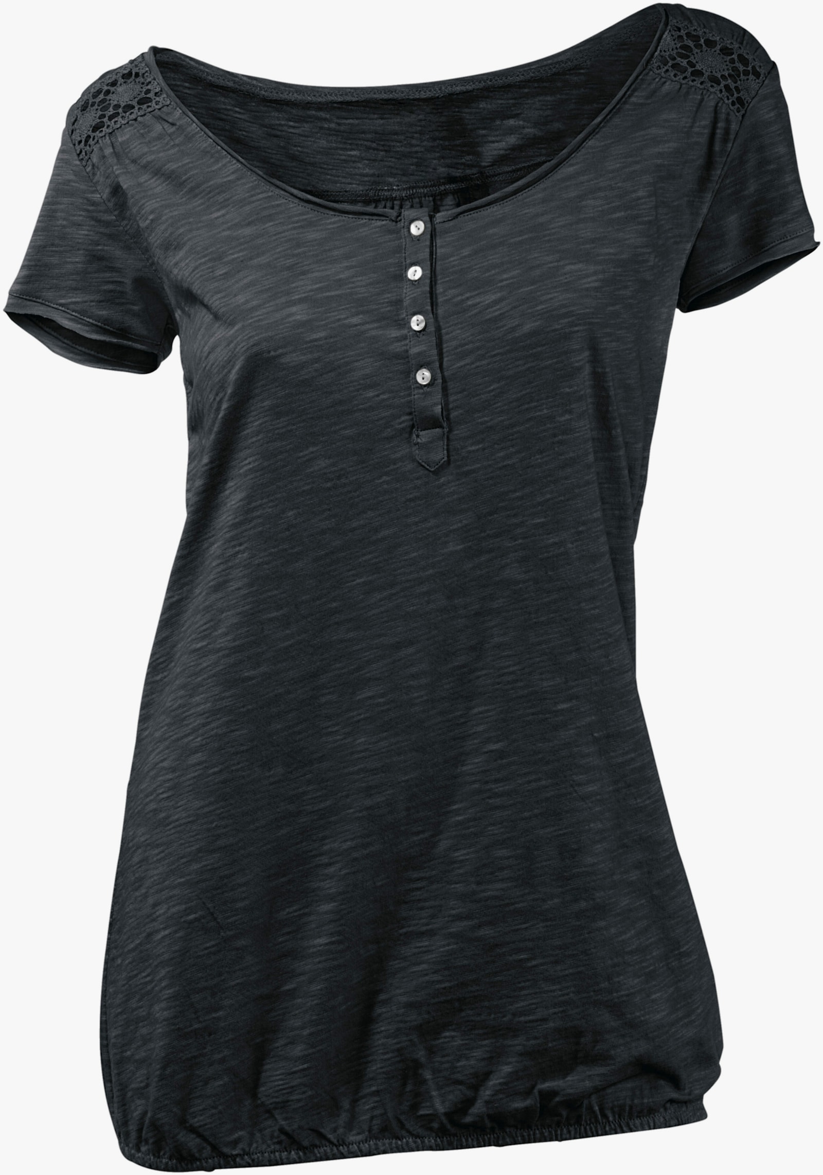 heine Rundhalsshirt mit Gummizug-Bund - schwarz