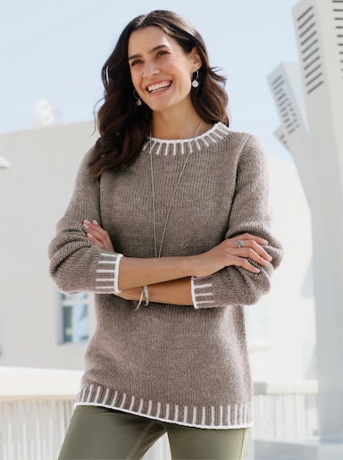 Svetr s dlouhým rukávem s efektními kontrasty - taupe-ecru-vzor