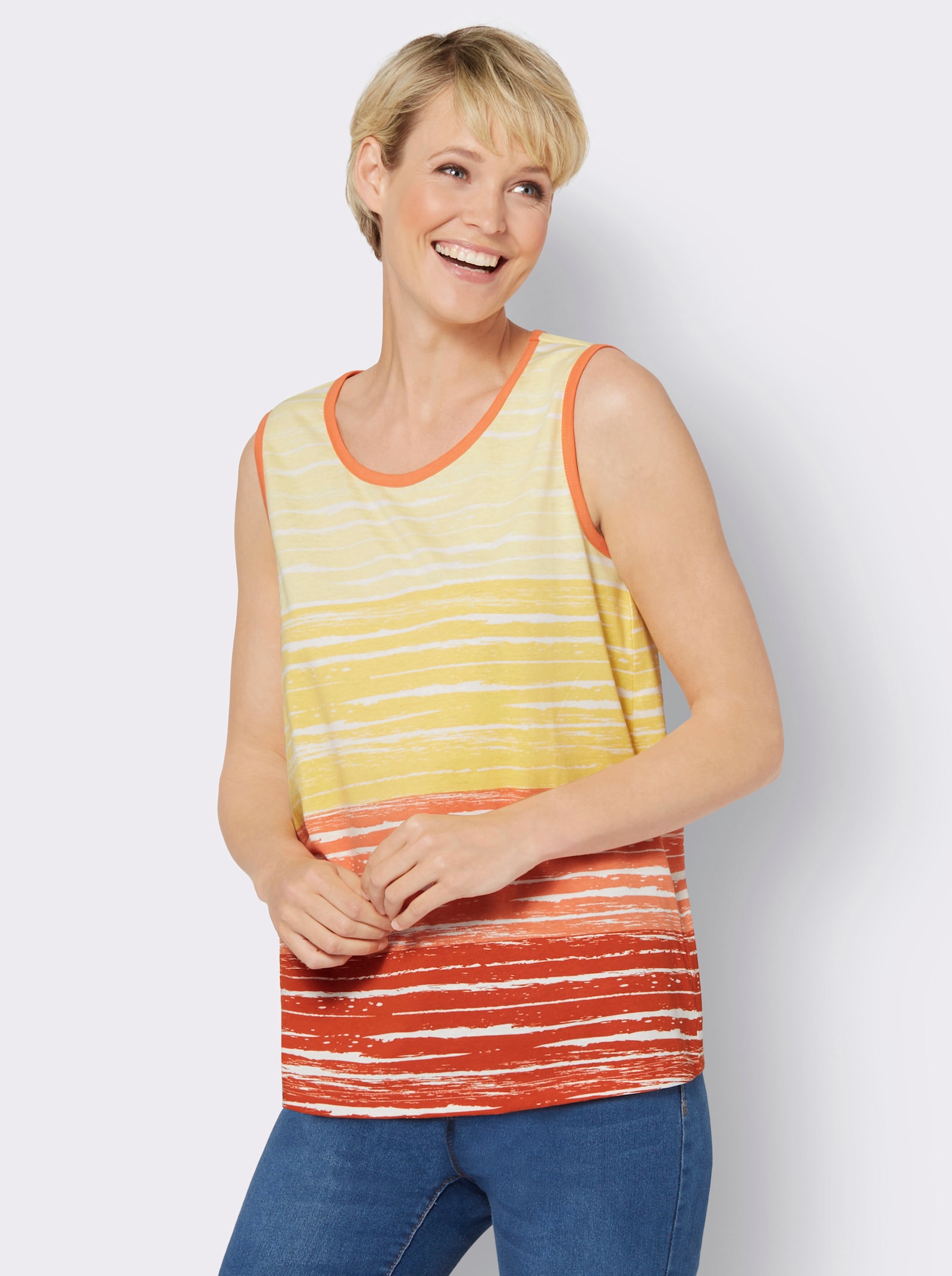 Shirttop in A-Form - papaya-zitrone-bedruckt