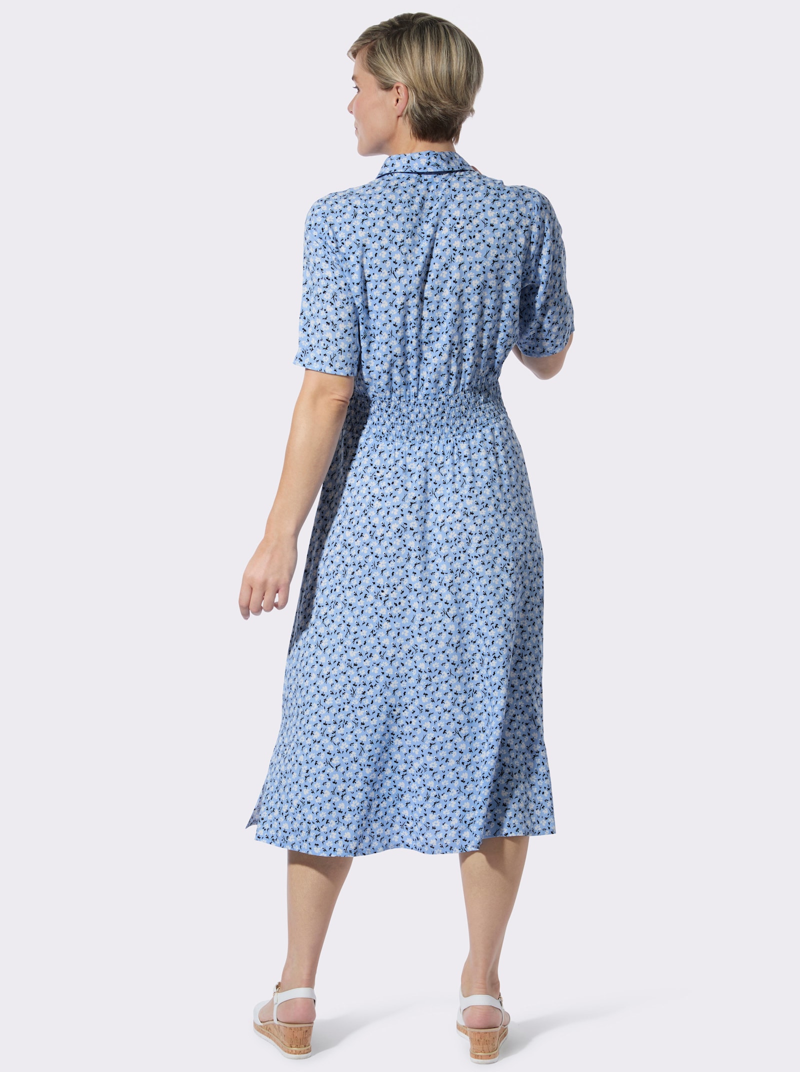 Blusenkleid im floralem Dessin - himmelblau-weiß-bedruckt