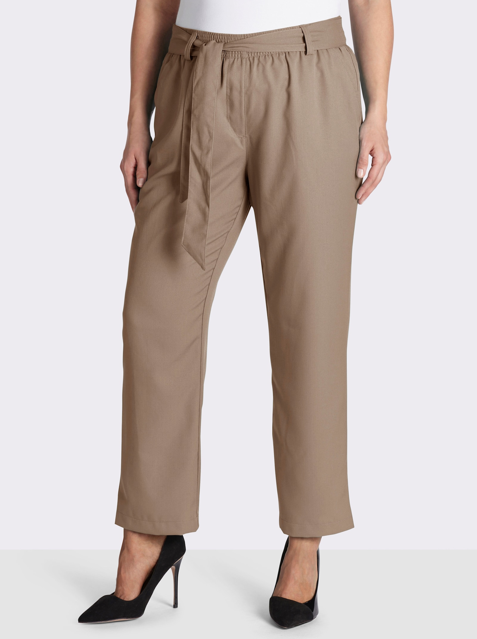 Palazzohose mit Bindegürtel - taupe