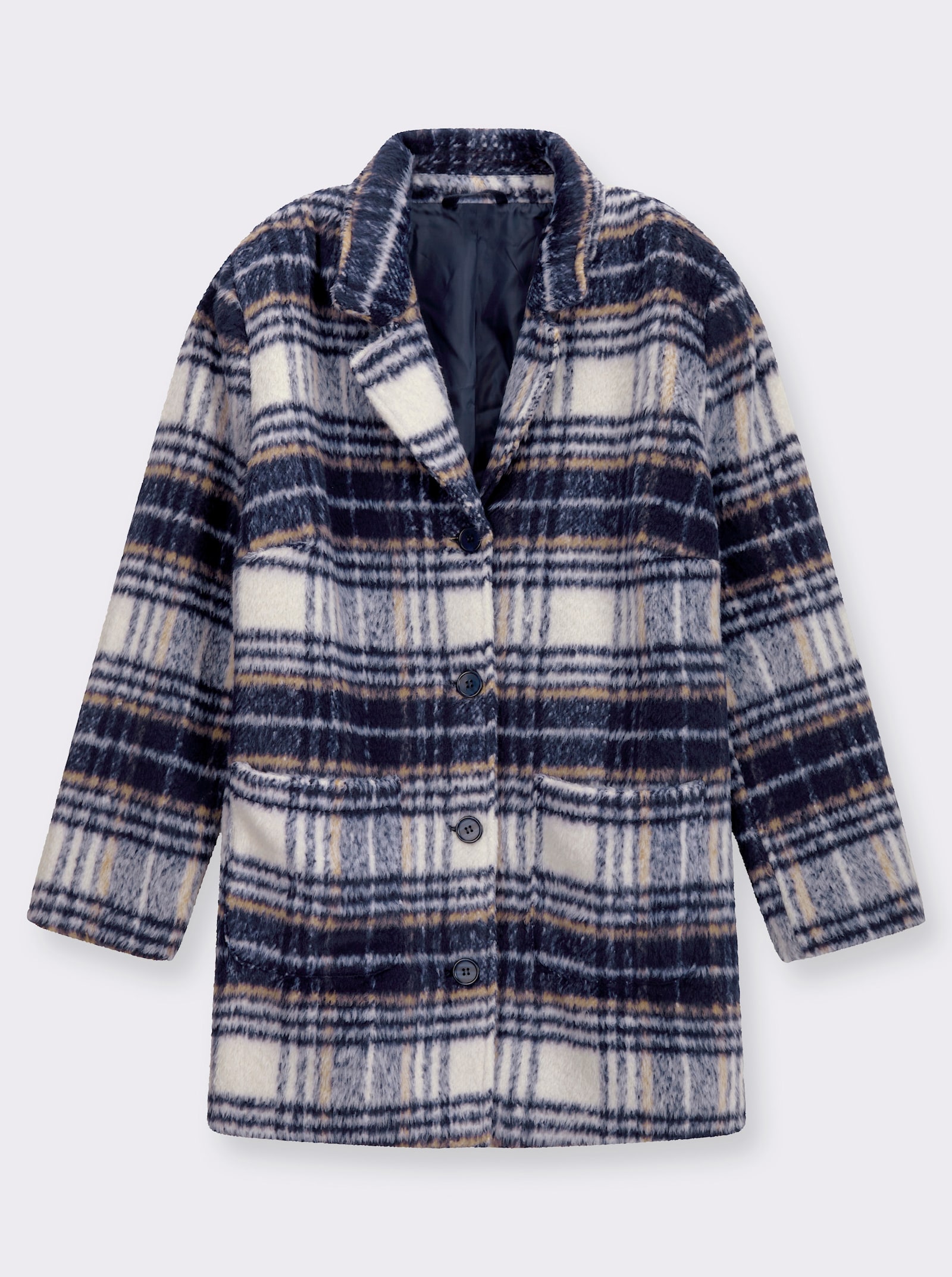 Longjacke für normale Wintertemperaturen - marine-champagner-kariert