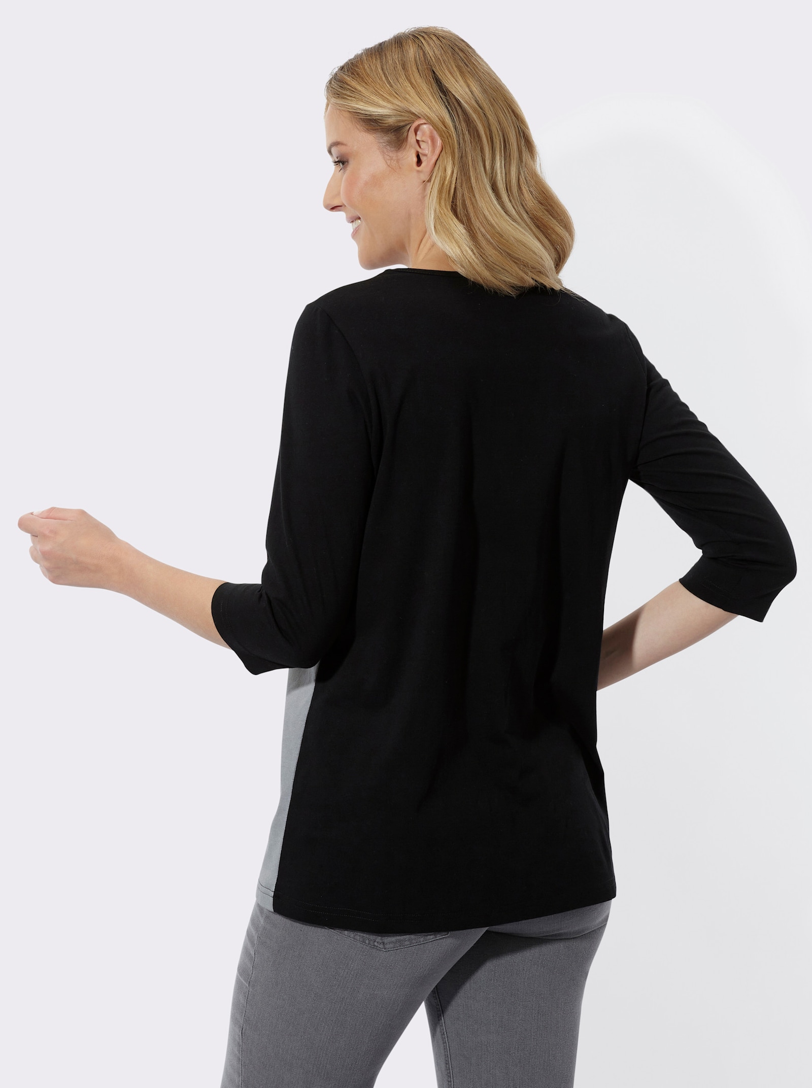 Longshirt mit platziertem Druckmuster - schwarz-grau