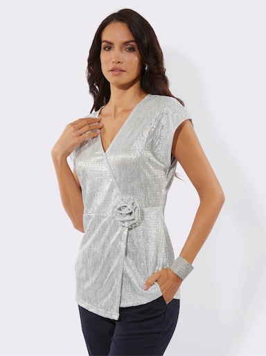 Longshirt aus duftigem Plissee - silberfarben