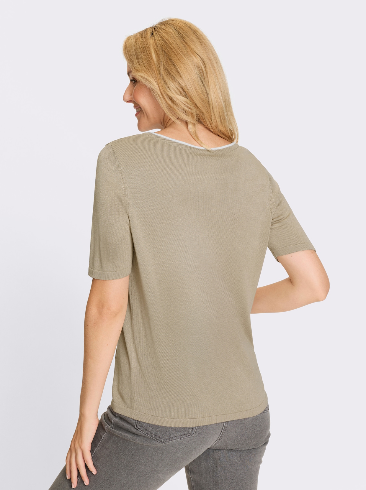 Kurzarmpullover - beige-weiß