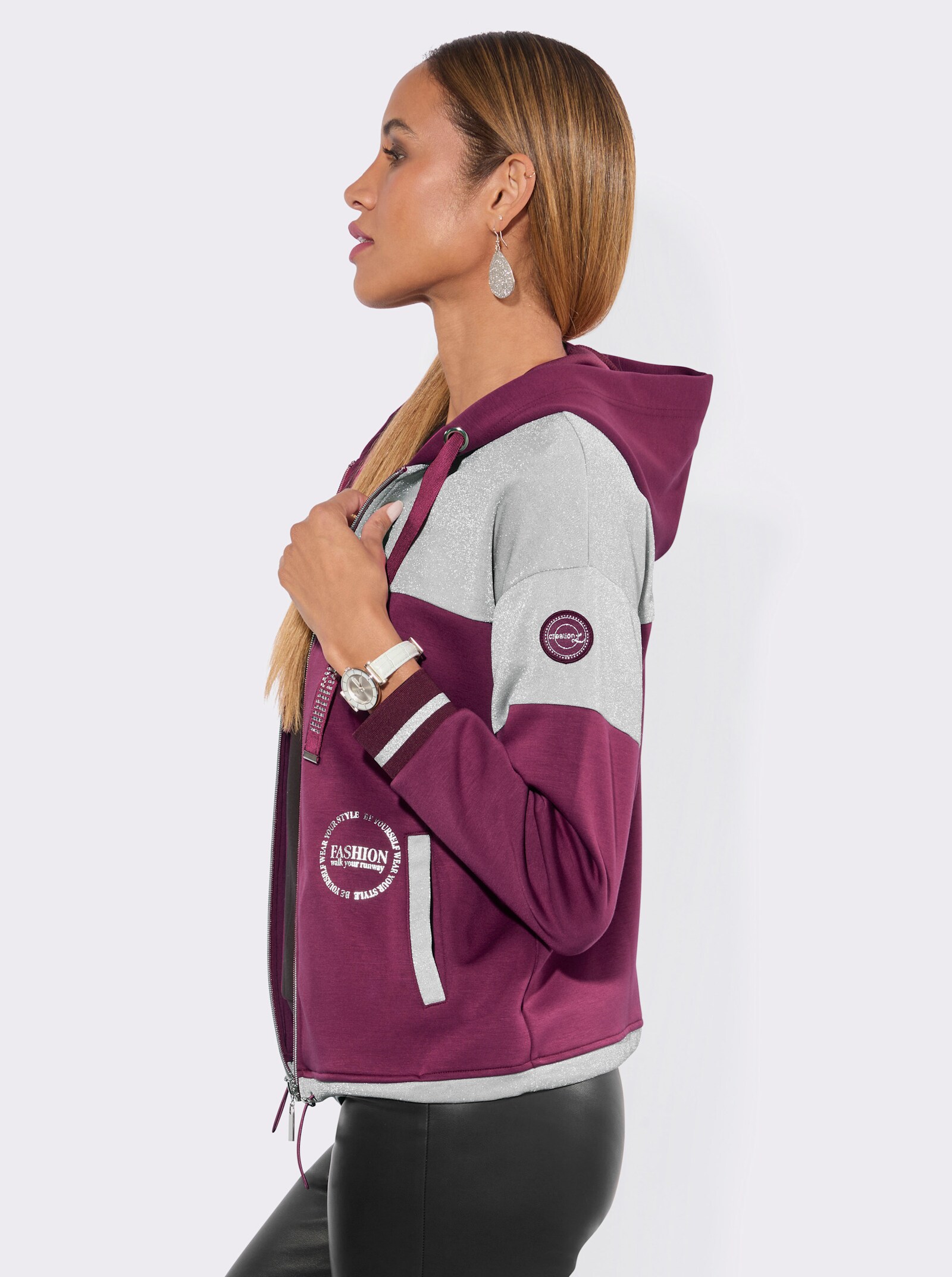 Sweatjacke im softweichen Modal-Mix - malve-silberfarben