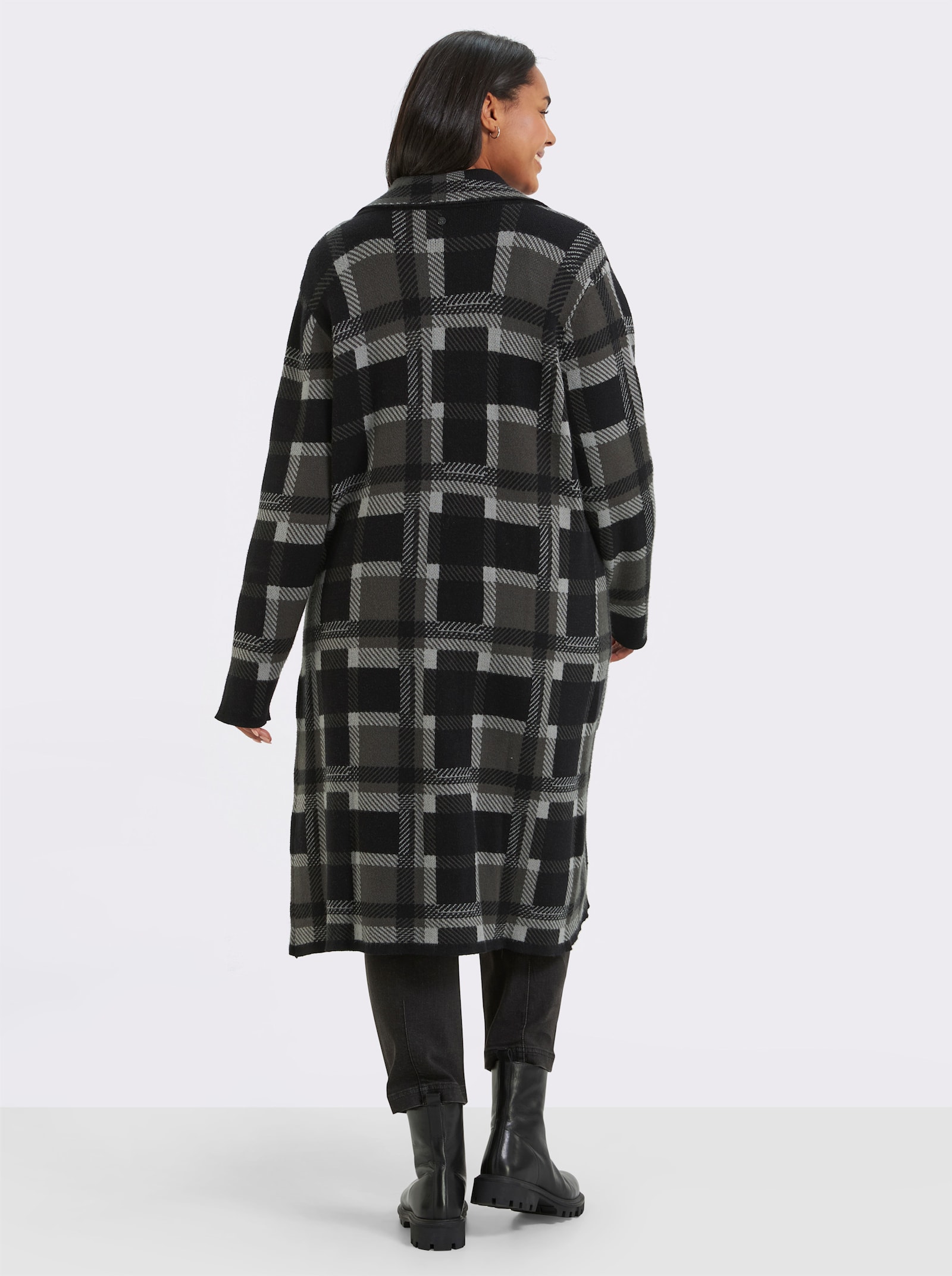sheego Longstrickjacke mit Allover-Karomuster - schwarz-graphit-kariert