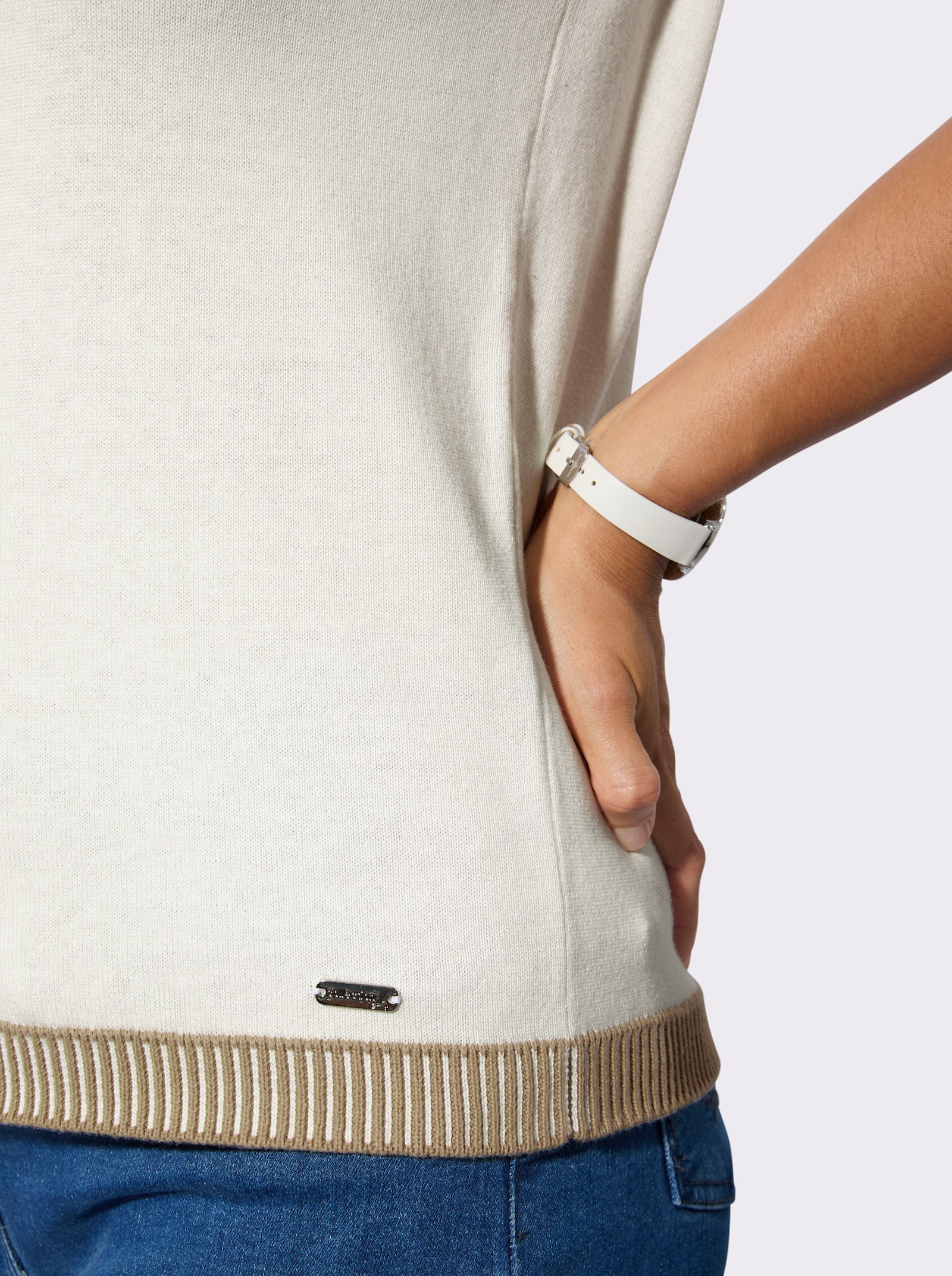 Kurzarmpullover aus reiner Baumwolle - ecru