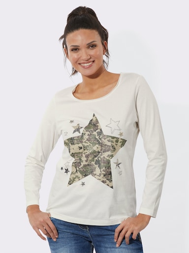 Langarmshirt mit Camouflage-Stern - ecru-khaki