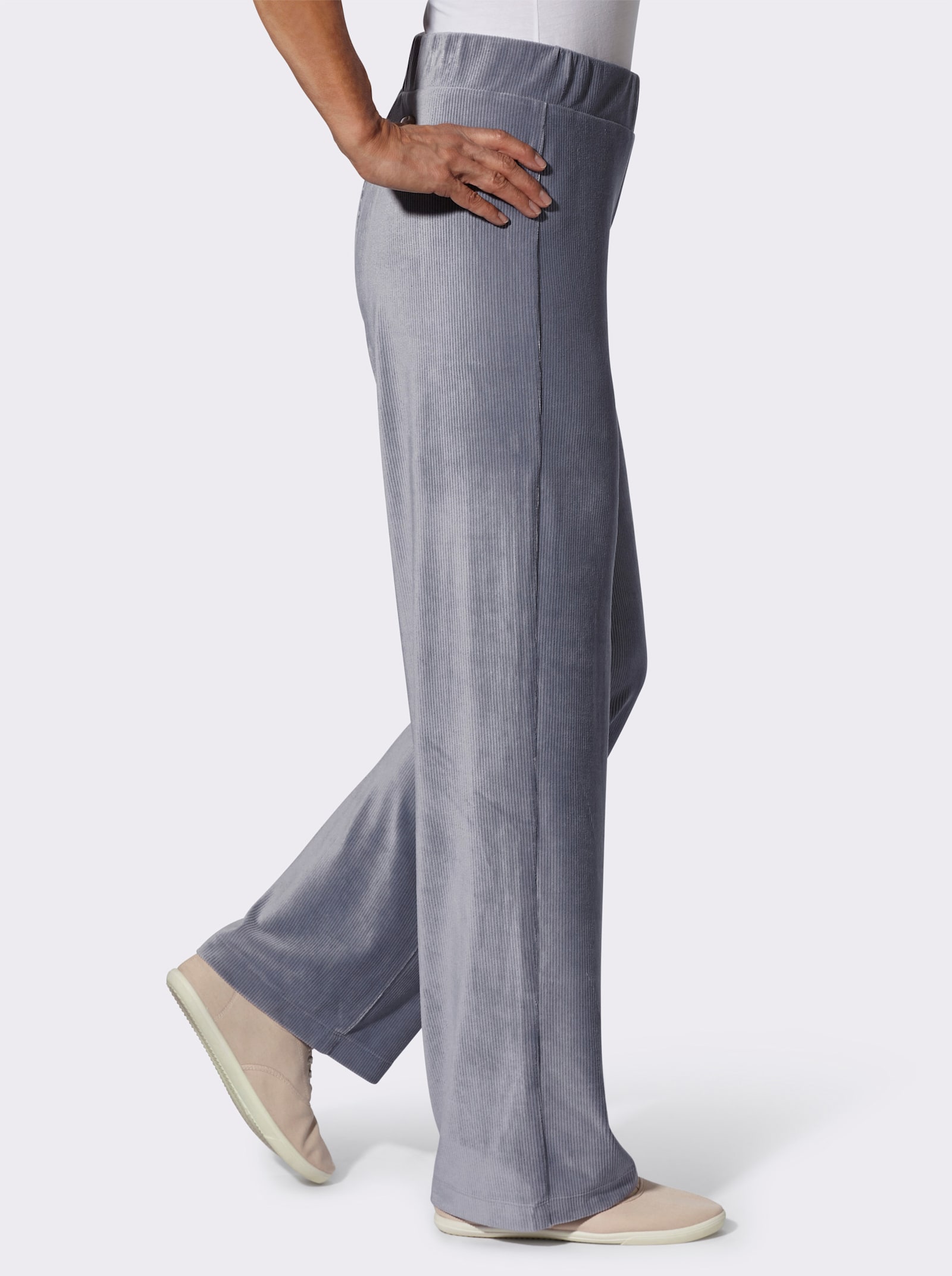 Jerseybroek van ribcord - duivenblauw