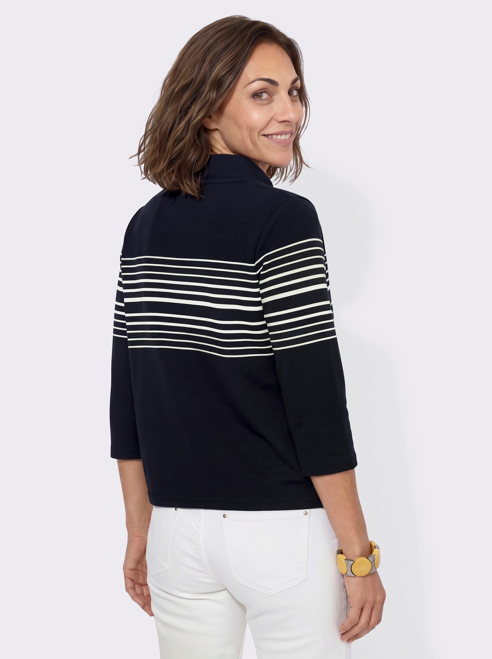 Sweatshirt mit Stehkragen - marine-ecru-geringelt