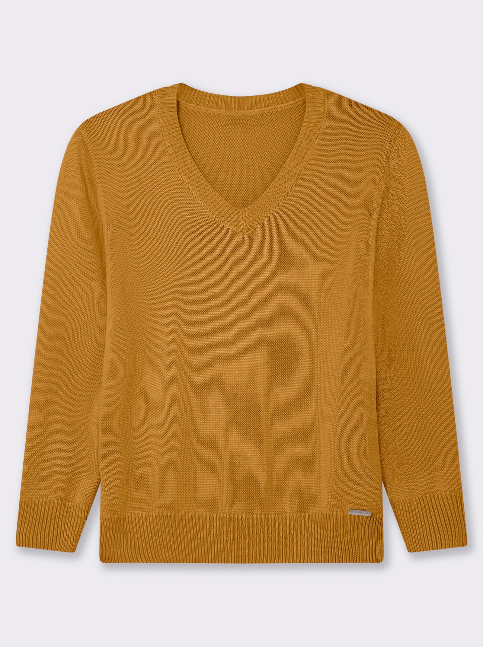 V-Ausschnitt-Pullover mit Baumwolle - maisgelb