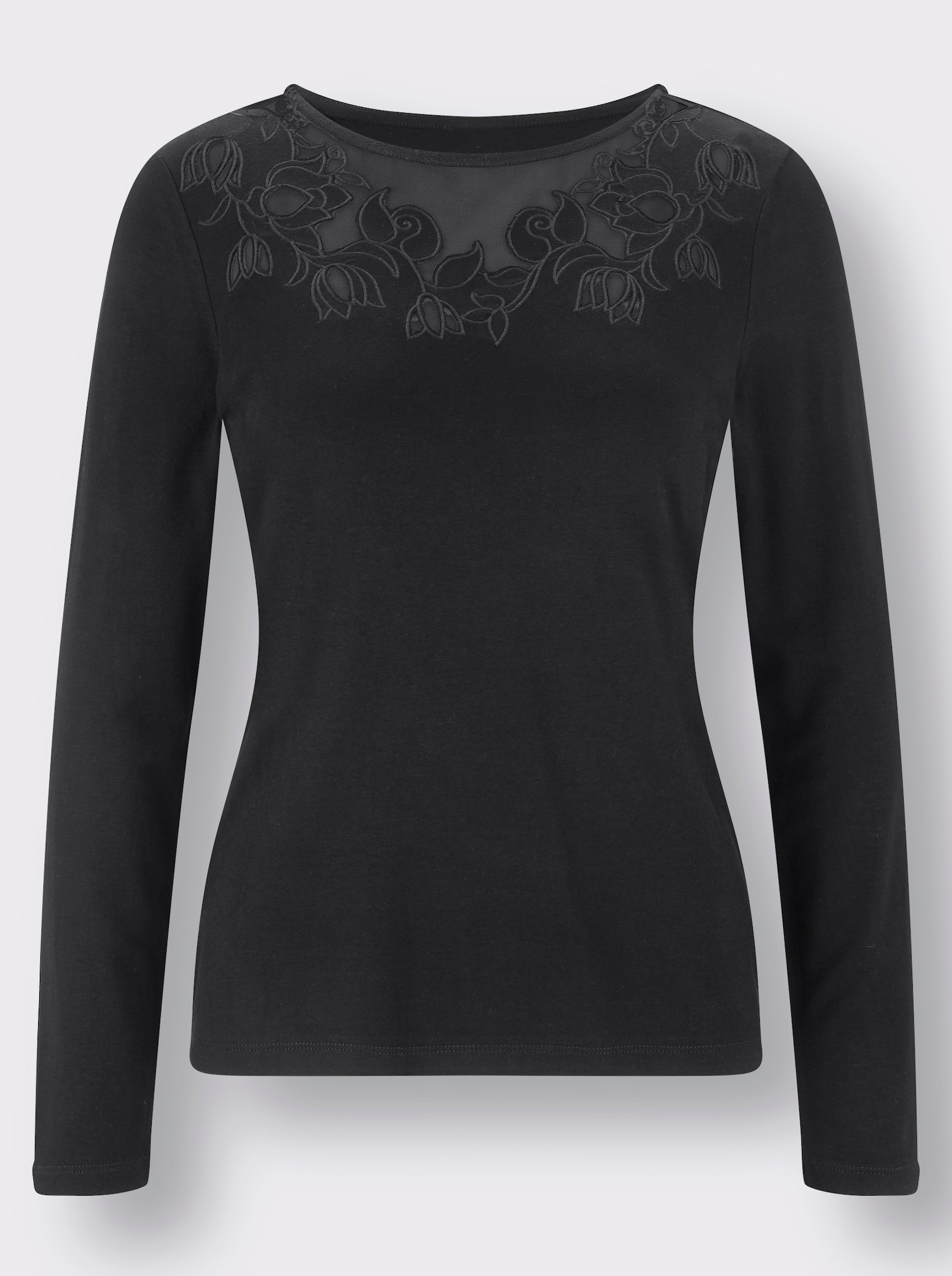 Langarmshirt mit transparentem Tüll-Einsatz - schwarz