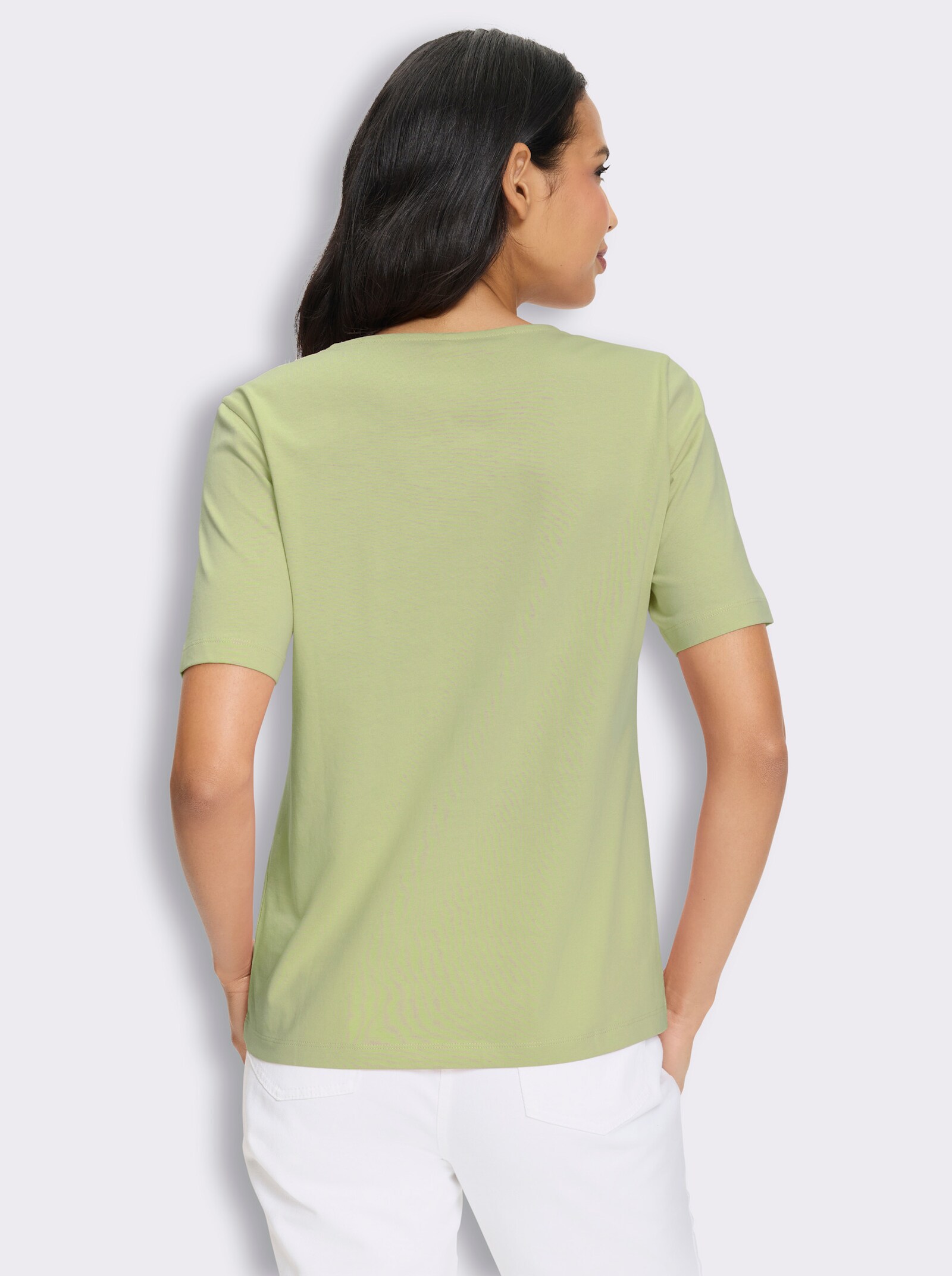 Kurzarmshirt mit Herz-Motiv aus Blüten - pistazie-fuchsia