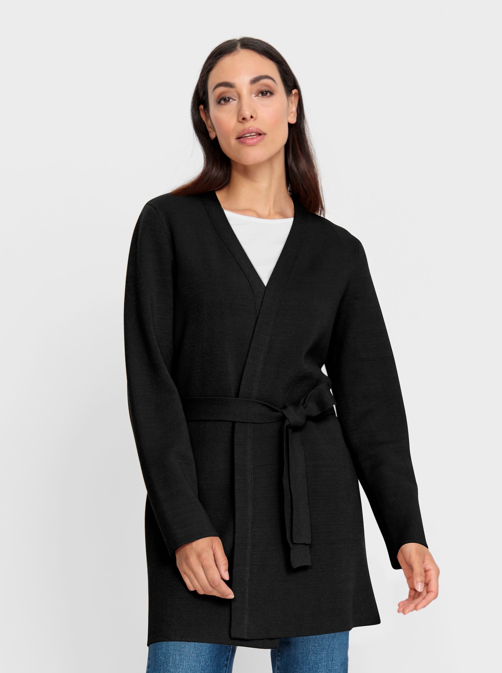 heine Longstrickjacke mit abnehmbarem Bindegürtel - schwarz