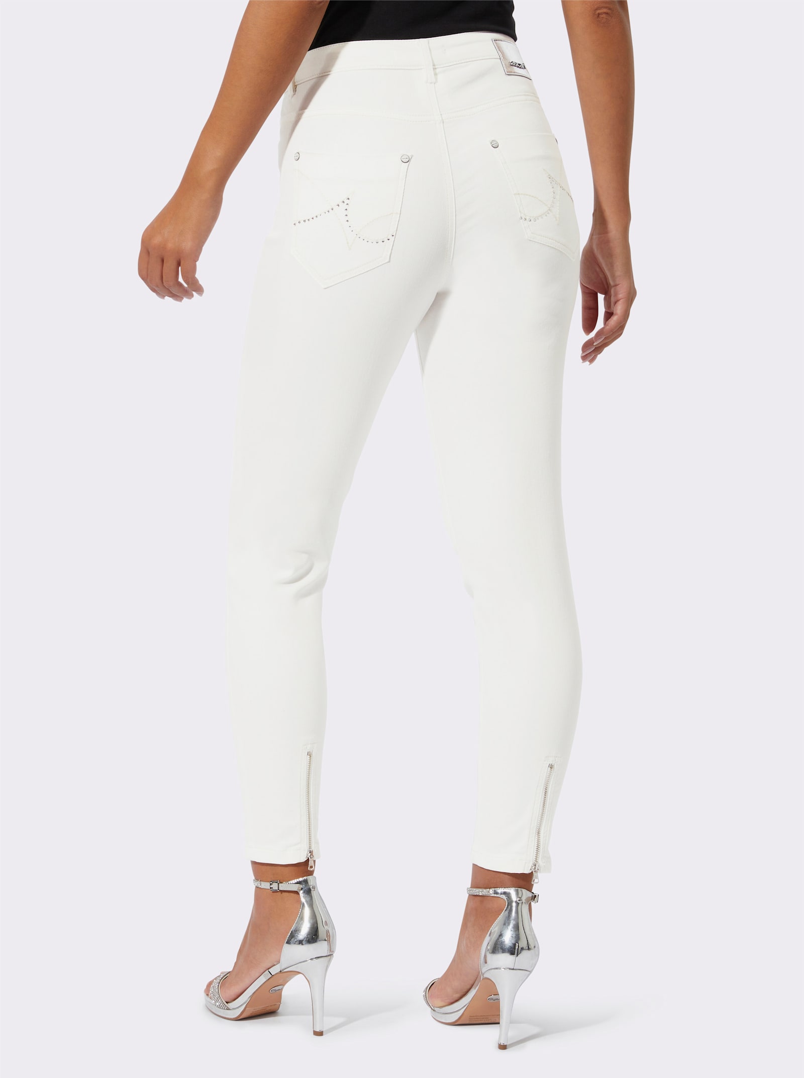 7/8-Jeans mit Reißverschluss am Bein - ecru